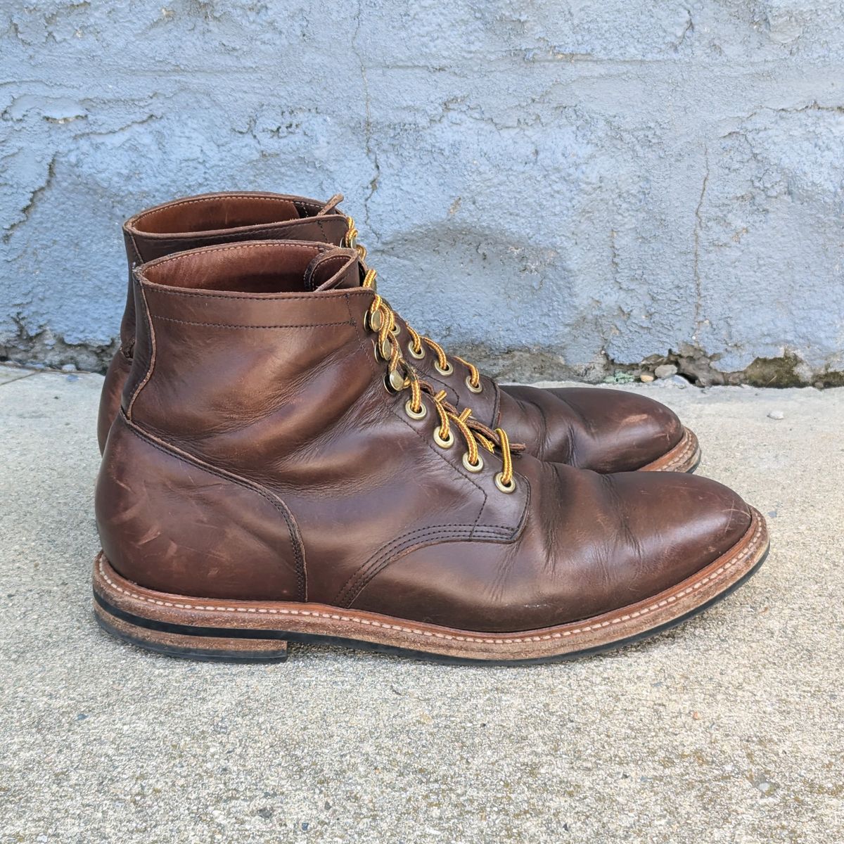 Photo by spkissane on April 1, 2025 of the Grant Stone Diesel Boot in Horween Crimson Chromexcel.