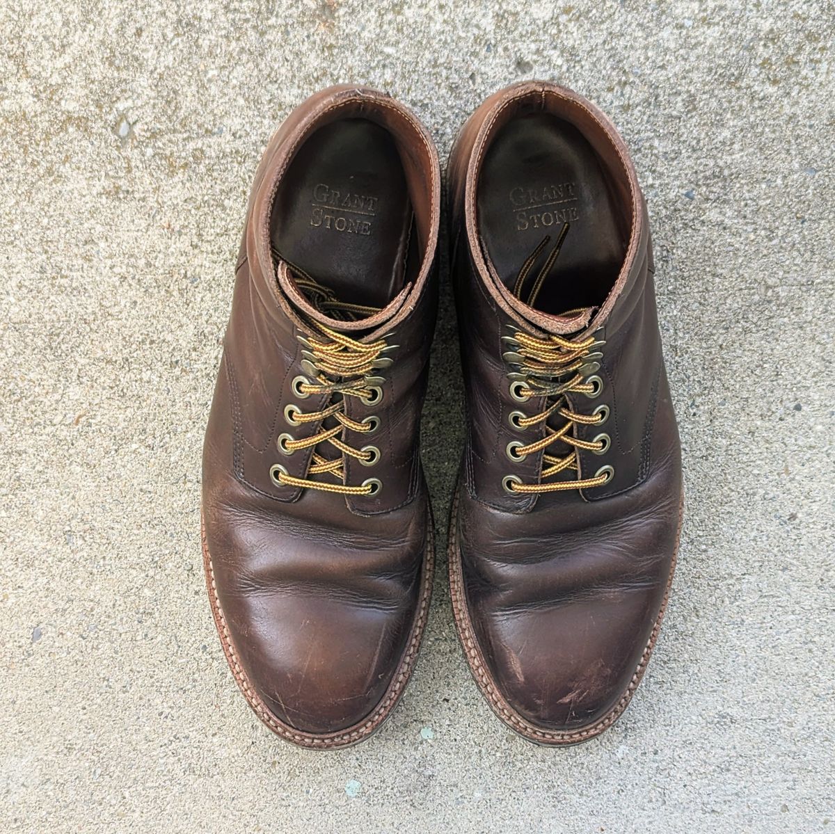 Photo by spkissane on April 1, 2025 of the Grant Stone Diesel Boot in Horween Crimson Chromexcel.