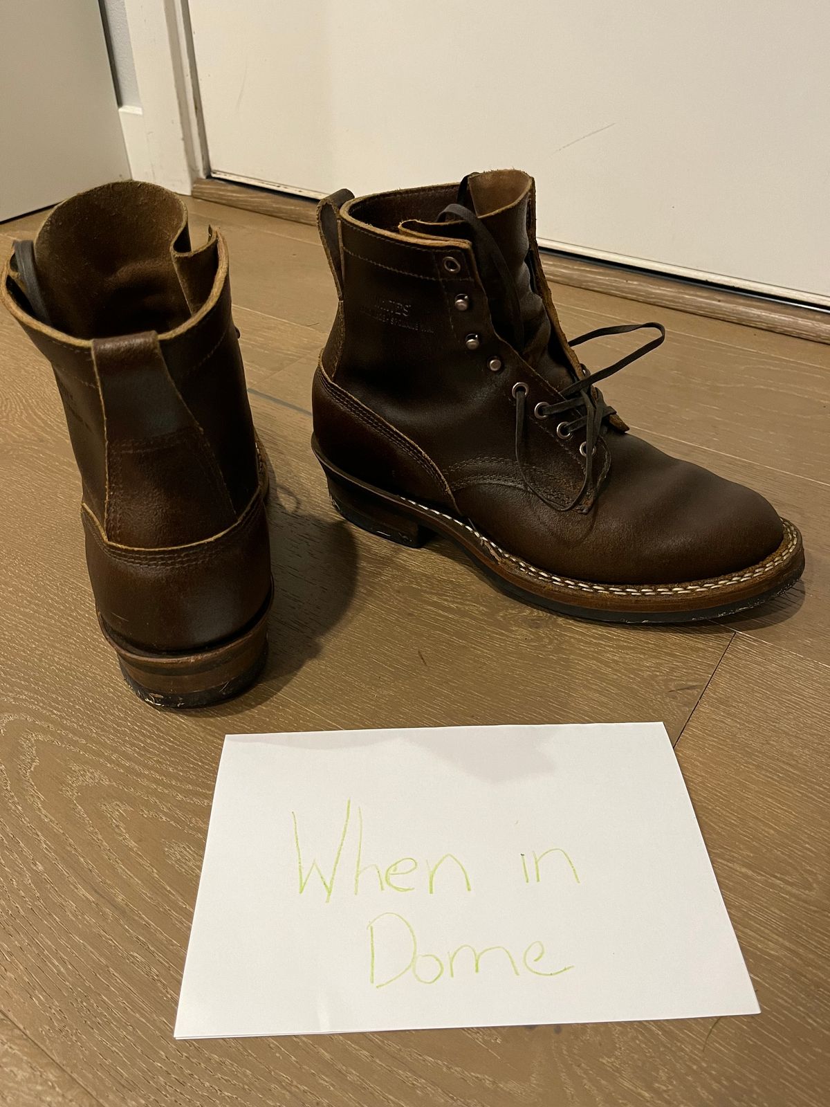 Photo by patinainprogress on November 5, 2024 of the White's 350 Cruiser in Horween Cinnamon Waxed Flesh.