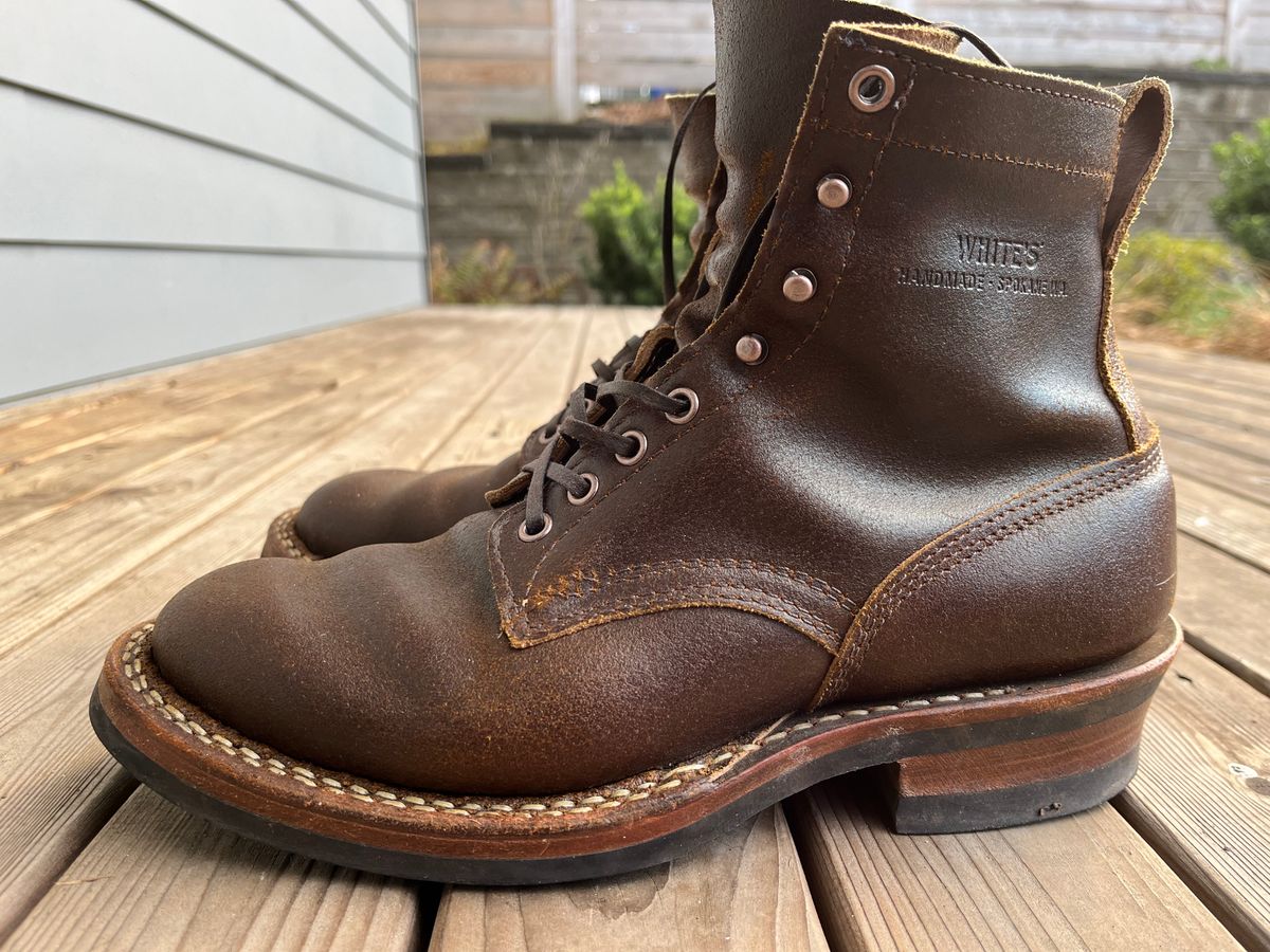 Photo by patinainprogress on February 1, 2025 of the White's 350 Cruiser in Horween Cinnamon Waxed Flesh.