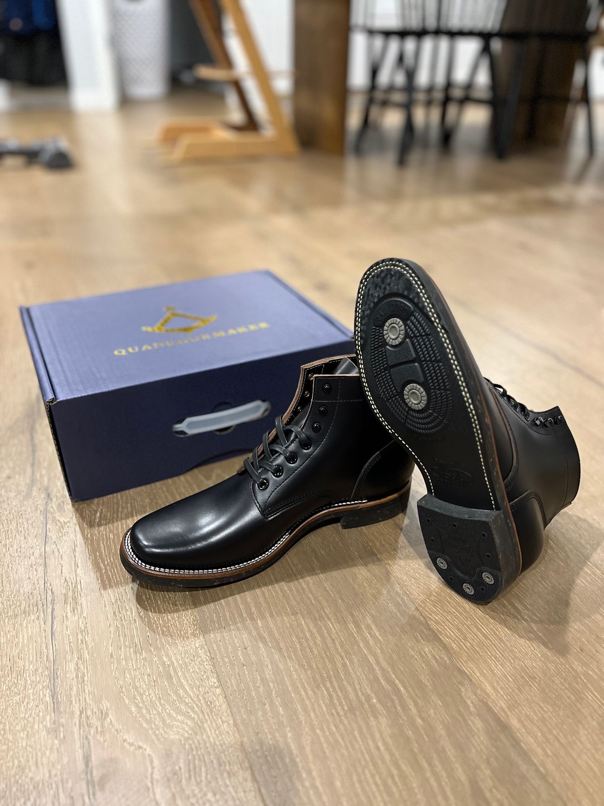 Photo by patinainprogress on April 23, 2025 of the Quan Shoemaker Escape Boot in Black Teacore Bullhide.
