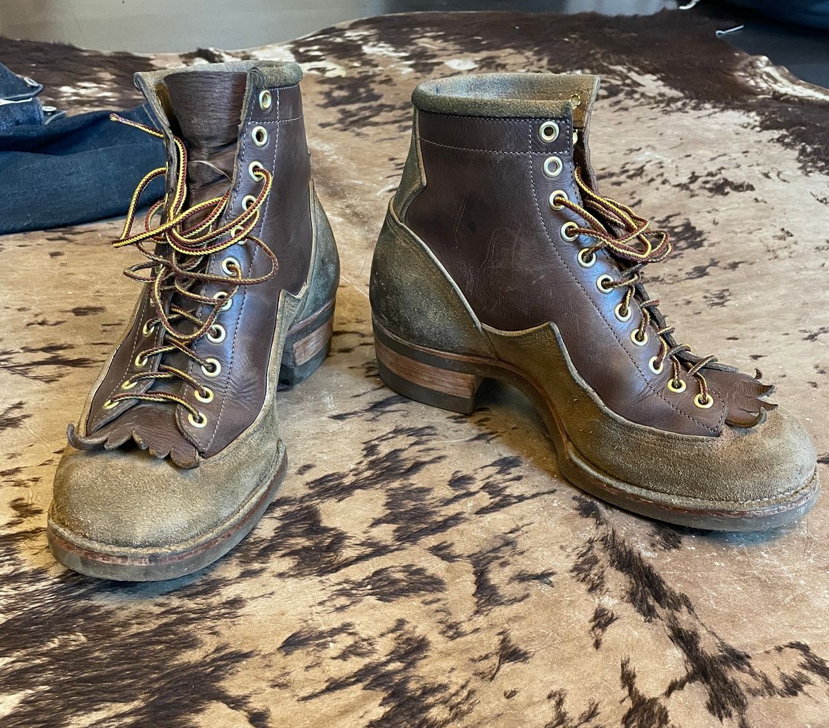 Photo by milokolb on August 6, 2025 of the Milo Kolb Logger Boots in Horween Brown Chromexcel & Horween Natural Latigo.