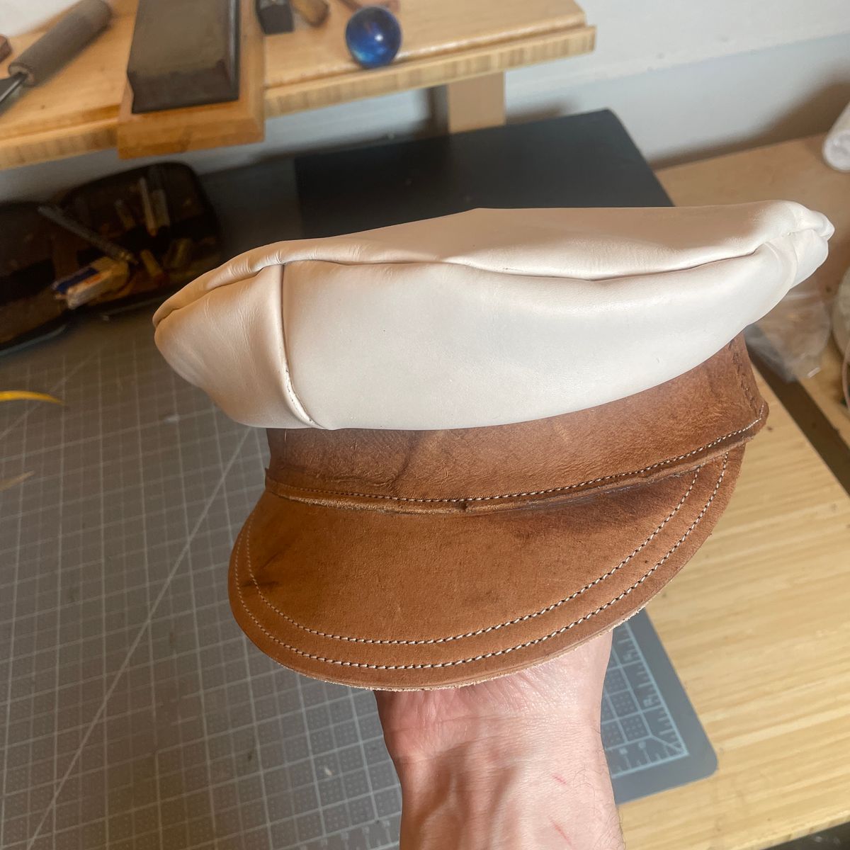 Photo by milokolb on October 3, 2025 of the Milo Kolb Hat in Guidi Culatta Horsebutt & Natural Veg Tan Calf.