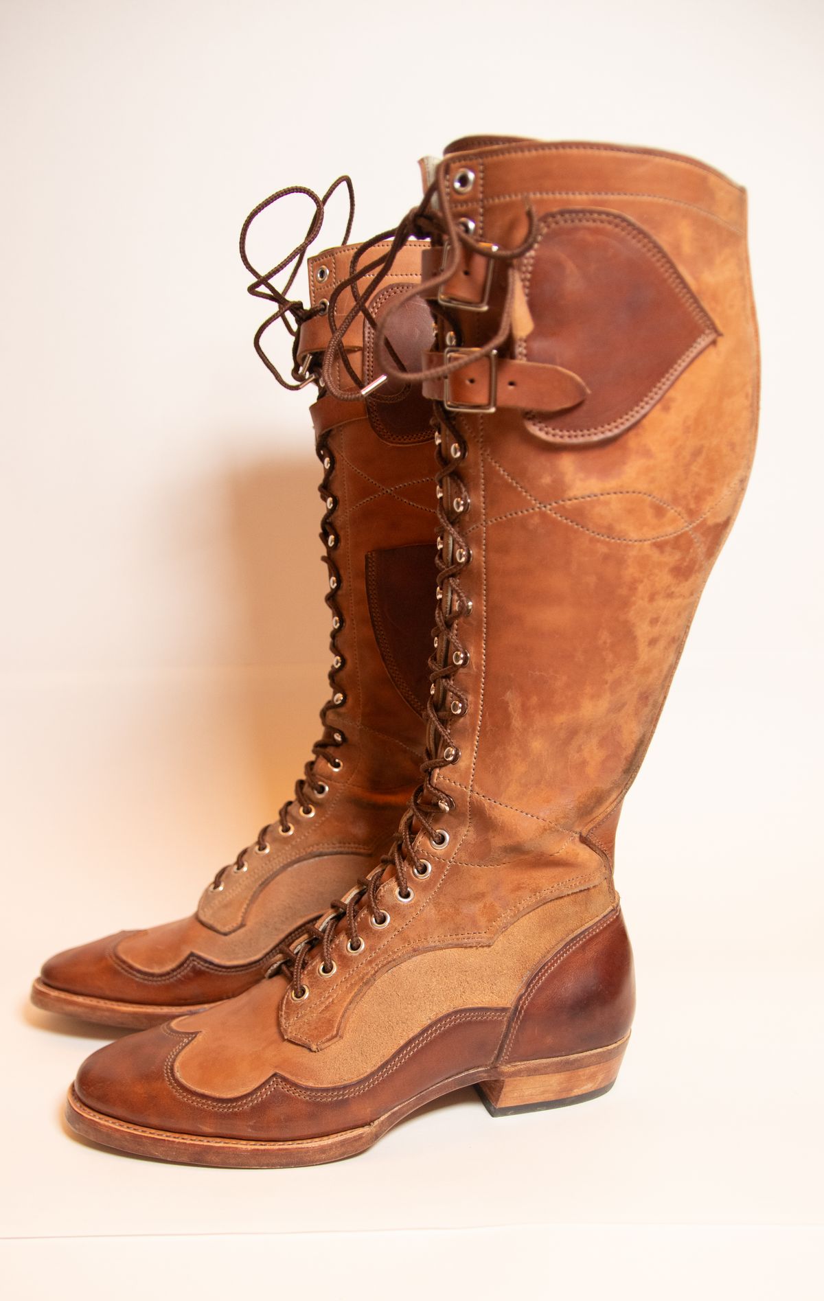 Photo by milokolb on October 1, 2025 of the Milo Kolb Tall Derby Boots in Guidi Flower Culatta Whiskey.