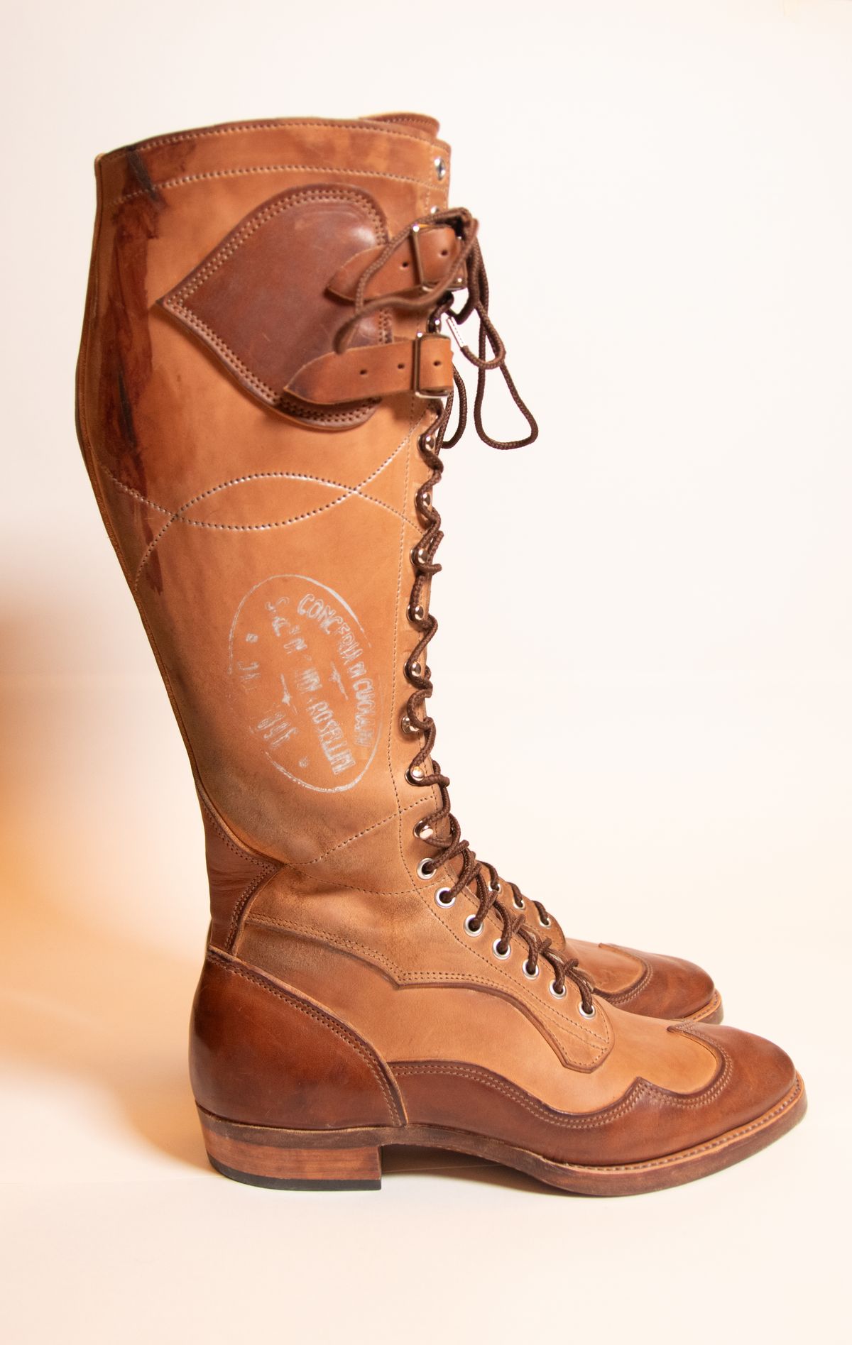 Photo by milokolb on October 1, 2025 of the Milo Kolb Tall Derby Boots in Guidi Flower Culatta Whiskey.