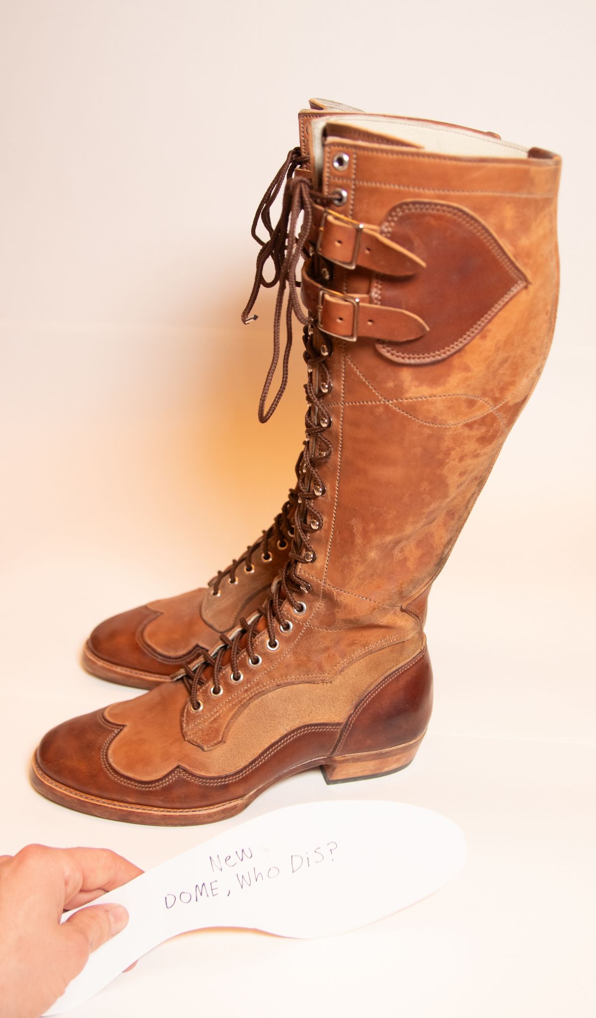 Photo by milokolb on October 1, 2025 of the Milo Kolb Tall Derby Boots in Guidi Flower Culatta Whiskey.