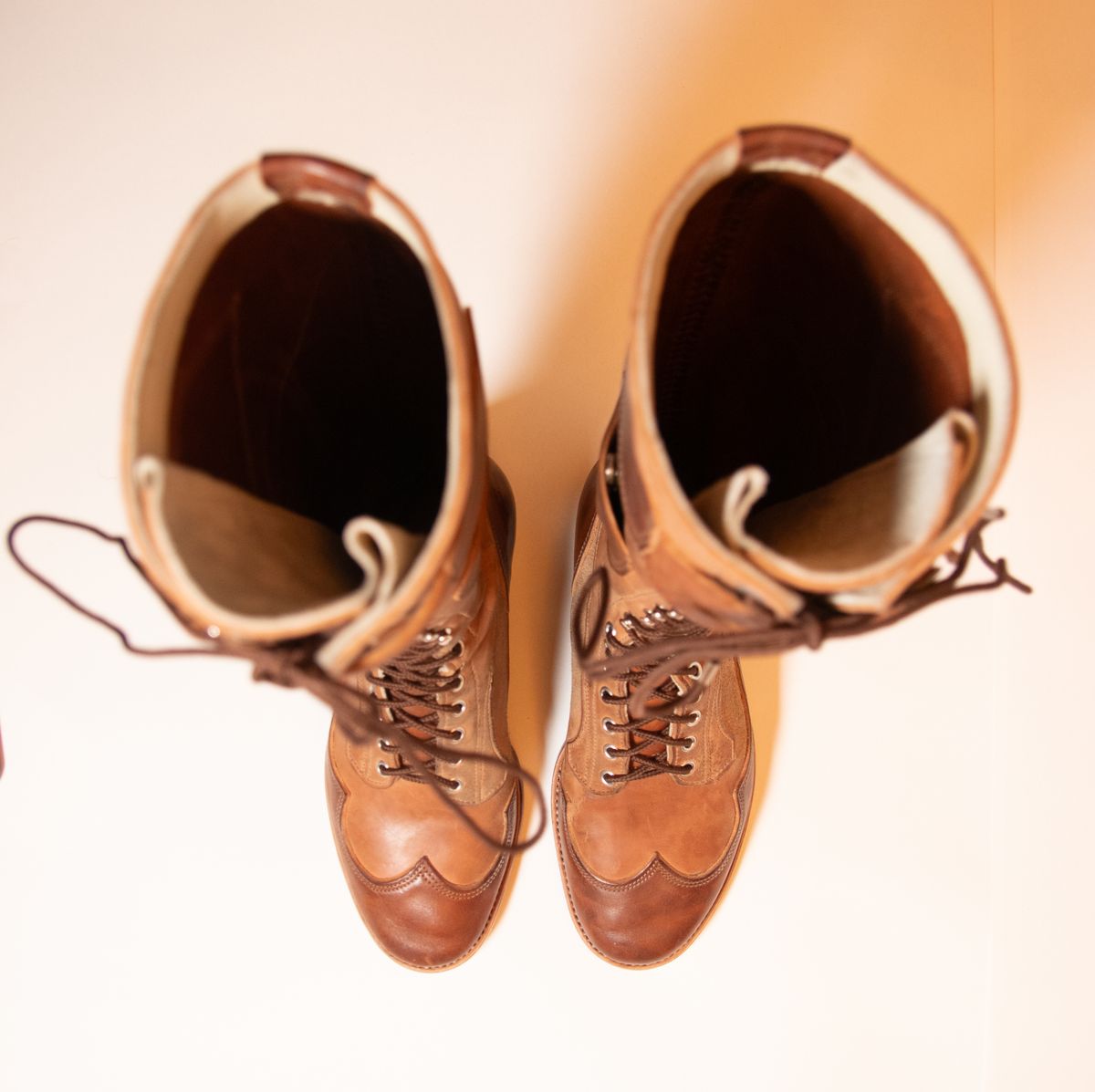 Photo by milokolb on October 1, 2025 of the Milo Kolb Tall Derby Boots in Guidi Flower Culatta Whiskey.