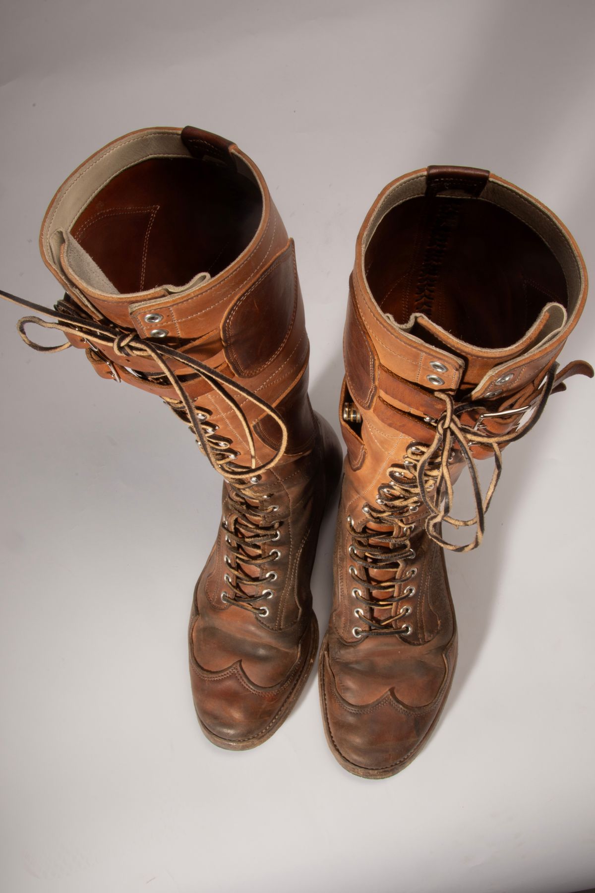 Photo by milokolb on November 1, 2025 of the Milo Kolb Tall Derby Boots in Guidi Flower Culatta Whiskey.