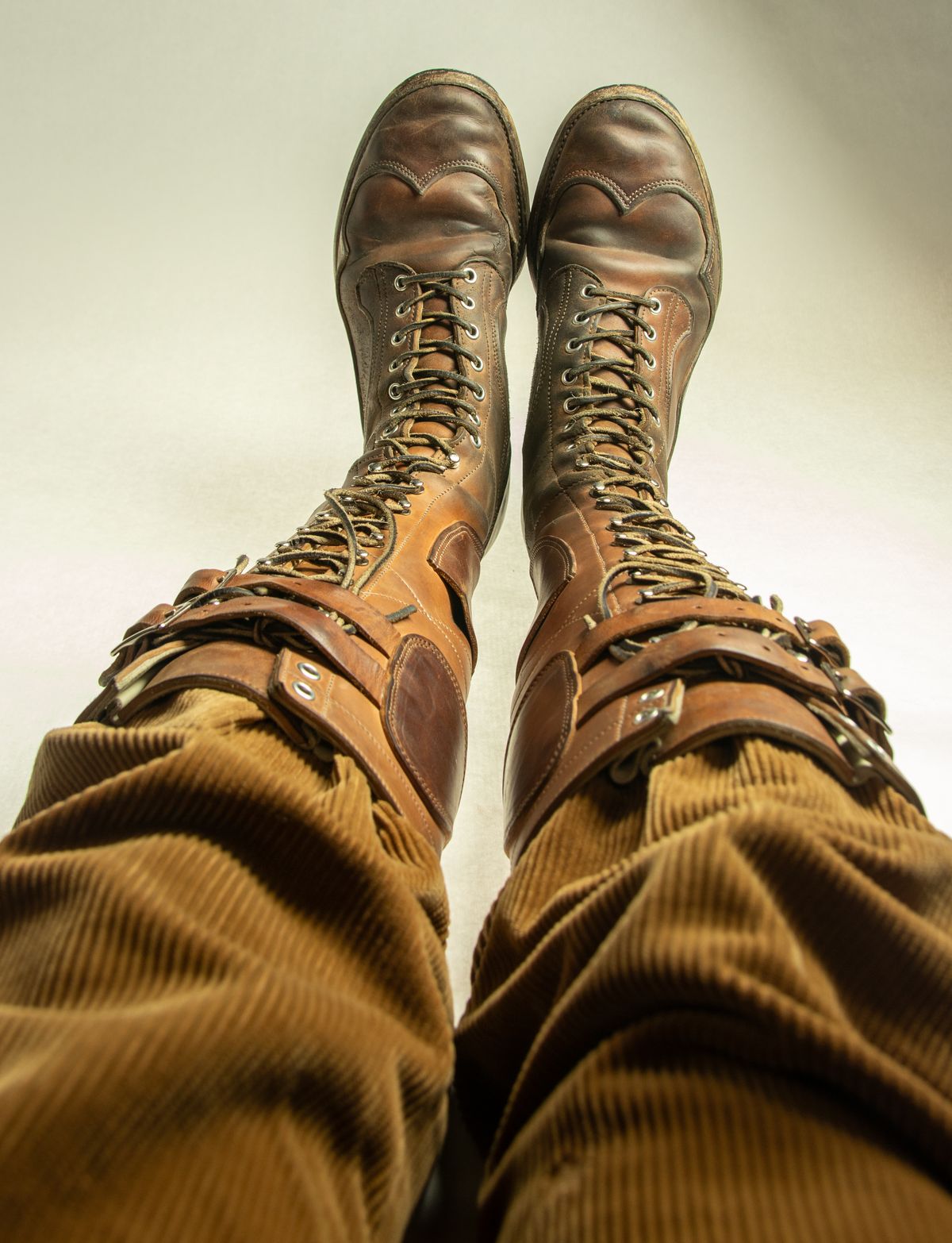 Photo by milokolb on December 3, 2025 of the Milo Kolb Tall Derby Boots in Guidi Flower Culatta Whiskey.
