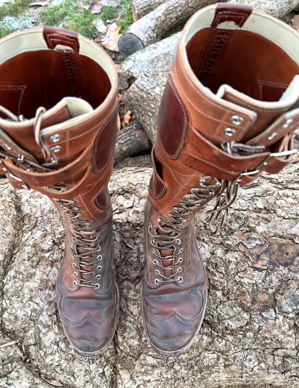 Photo by milokolb on January 5, 2026 of the Milo Kolb Tall Derby Boots in Guidi Flower Culatta Whiskey.