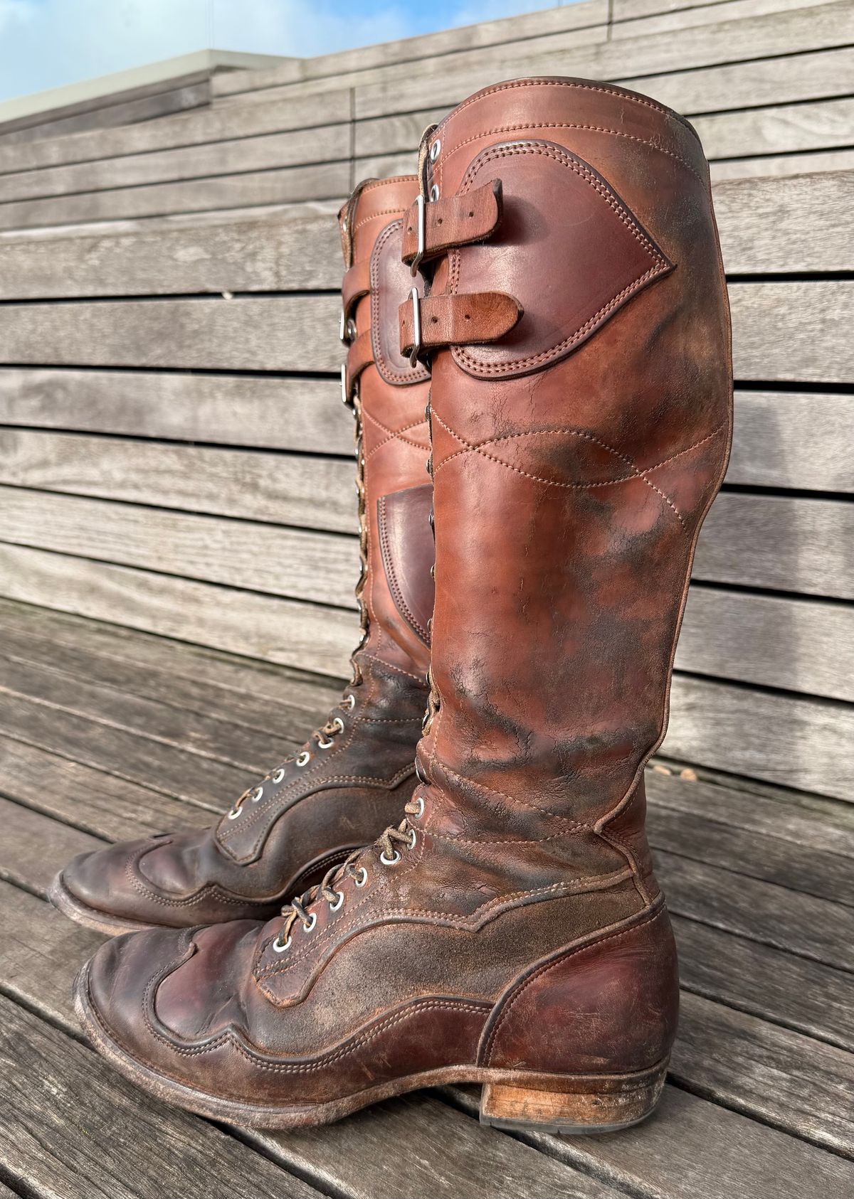 Photo by milokolb on February 4, 2026 of the Milo Kolb Tall Derby Boots in Guidi Flower Culatta Whiskey.