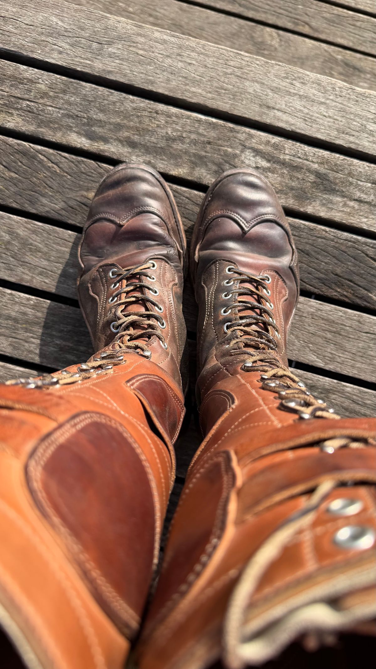 Photo by milokolb on February 4, 2026 of the Milo Kolb Tall Derby Boots in Guidi Flower Culatta Whiskey.