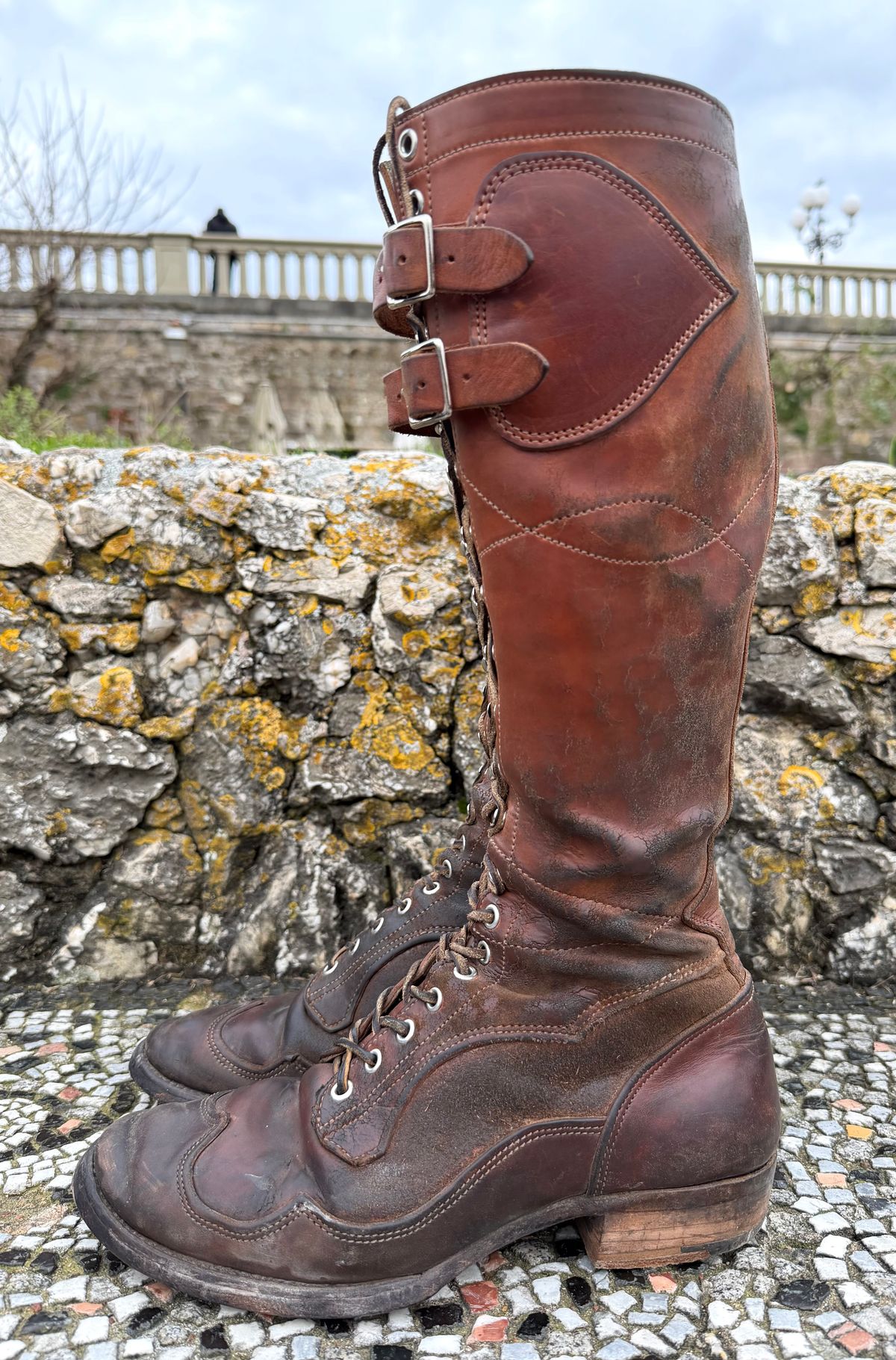 Photo by milokolb on March 3, 2026 of the Milo Kolb Tall Derby Boots in Guidi Flower Culatta Whiskey.