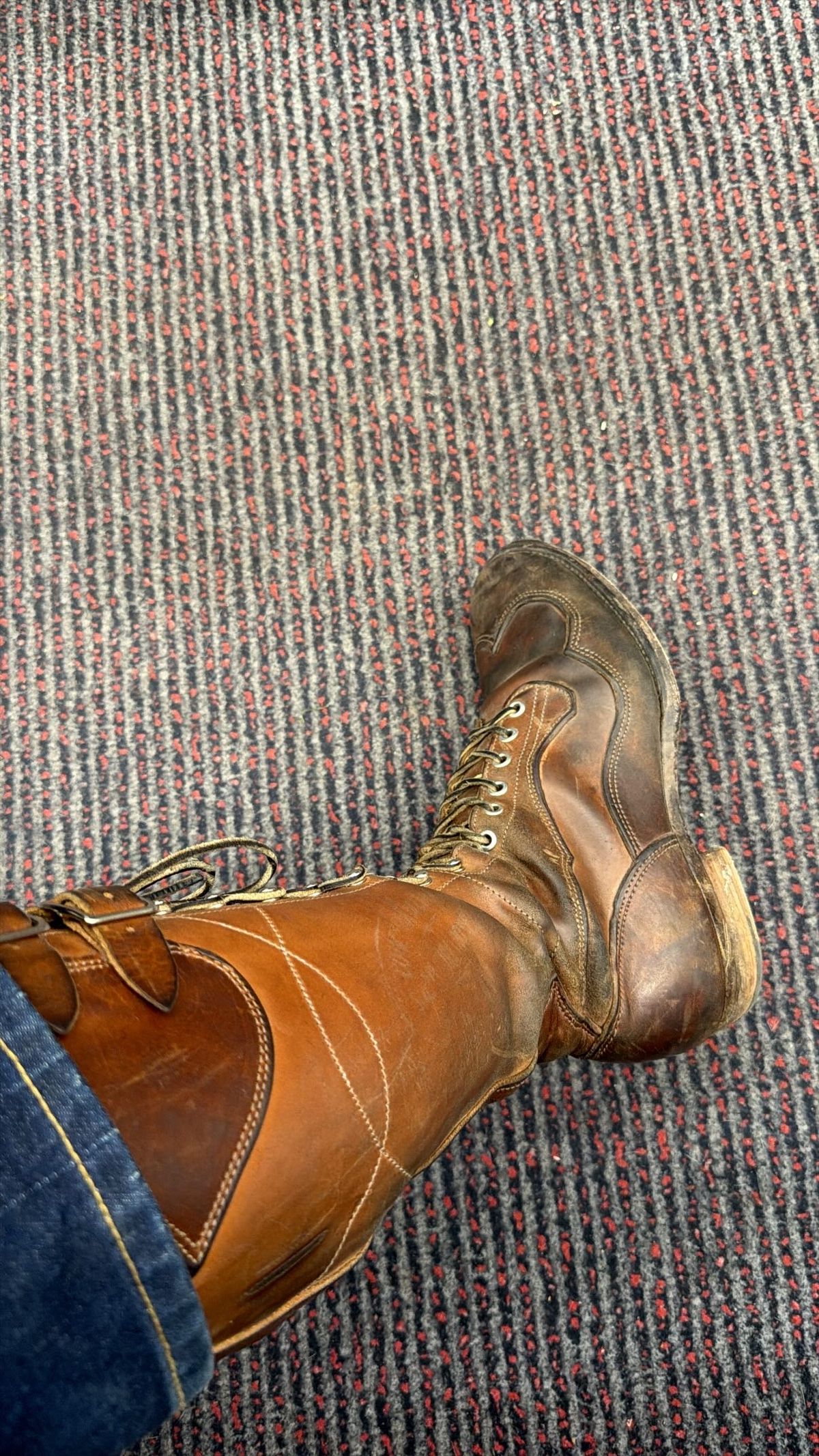 Photo by milokolb on March 15, 2026 of the Milo Kolb Tall Derby Boots in Guidi Flower Culatta Whiskey.