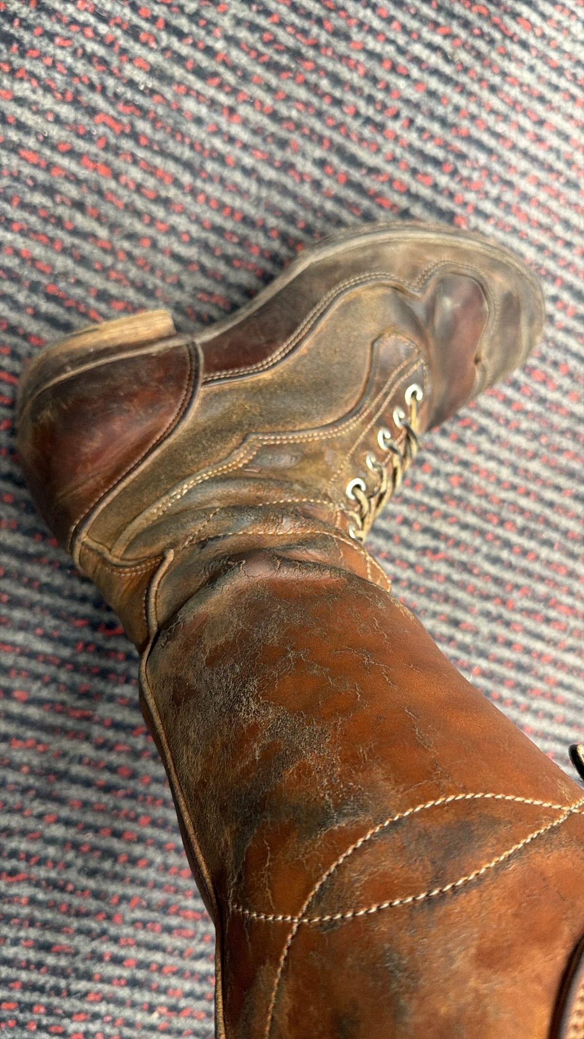 Photo by milokolb on March 15, 2026 of the Milo Kolb Tall Derby Boots in Guidi Flower Culatta Whiskey.