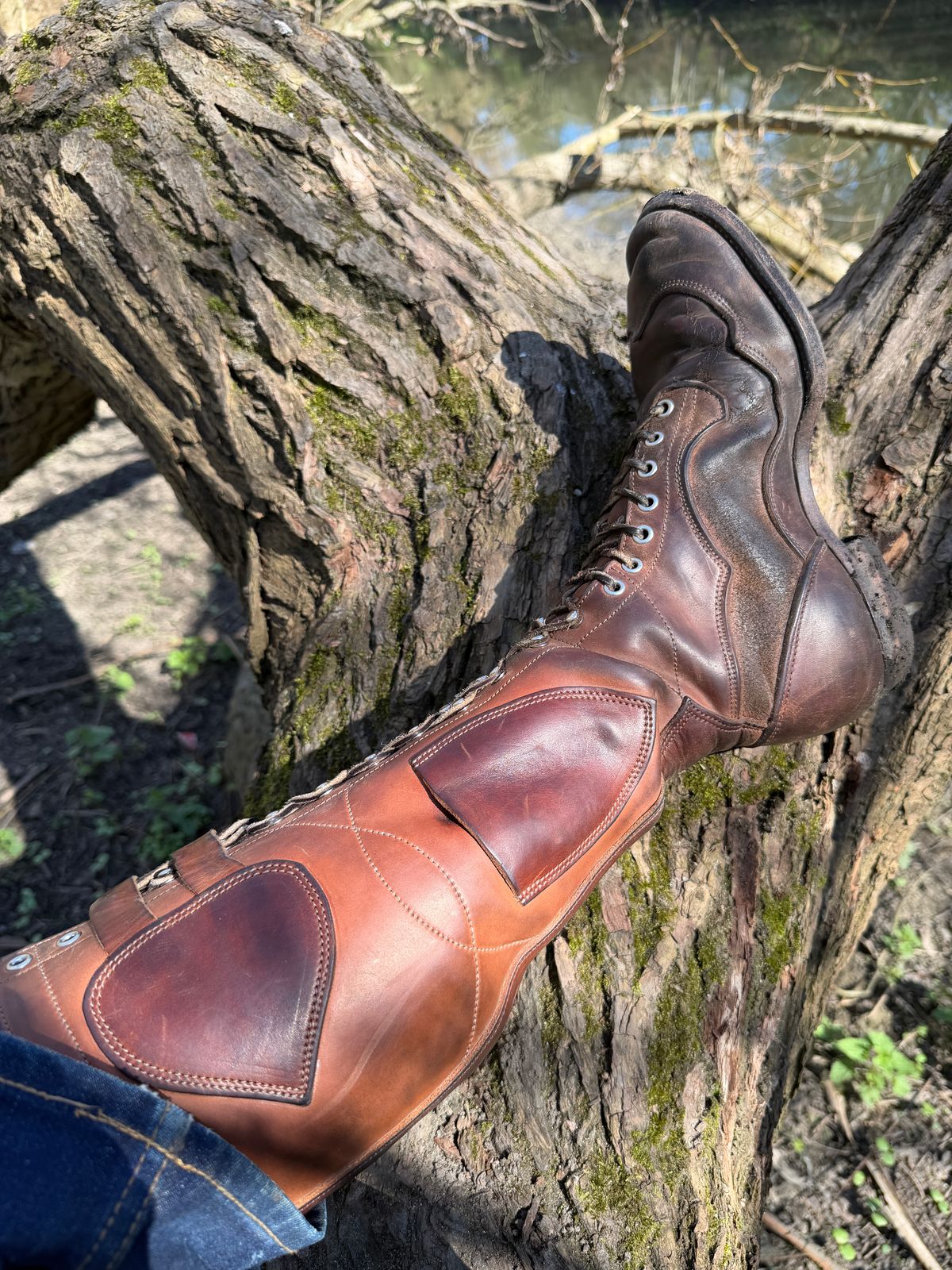 Photo by milokolb on March 18, 2026 of the Milo Kolb Tall Derby Boots in Guidi Flower Culatta Whiskey.