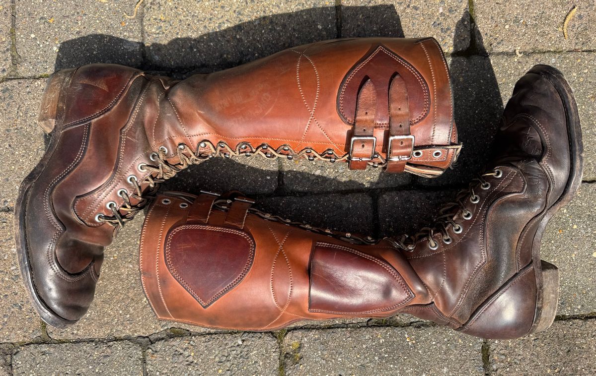 Photo by milokolb on April 2, 2026 of the Milo Kolb Tall Derby Boots in Guidi Flower Culatta Whiskey.