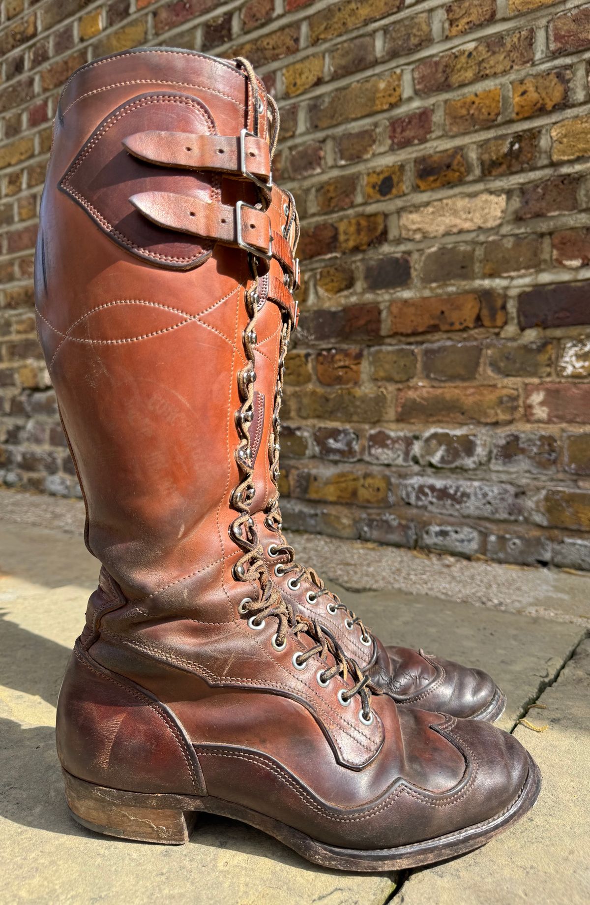 Photo by milokolb on April 2, 2026 of the Milo Kolb Tall Derby Boots in Guidi Flower Culatta Whiskey.
