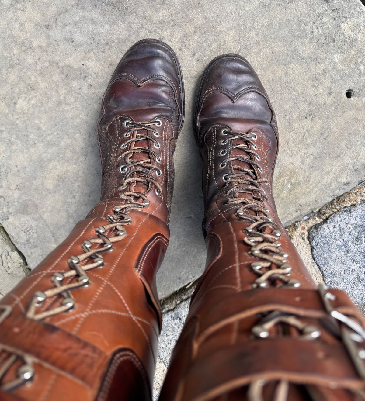 Photo by milokolb on April 2, 2026 of the Milo Kolb Tall Derby Boots in Guidi Flower Culatta Whiskey.