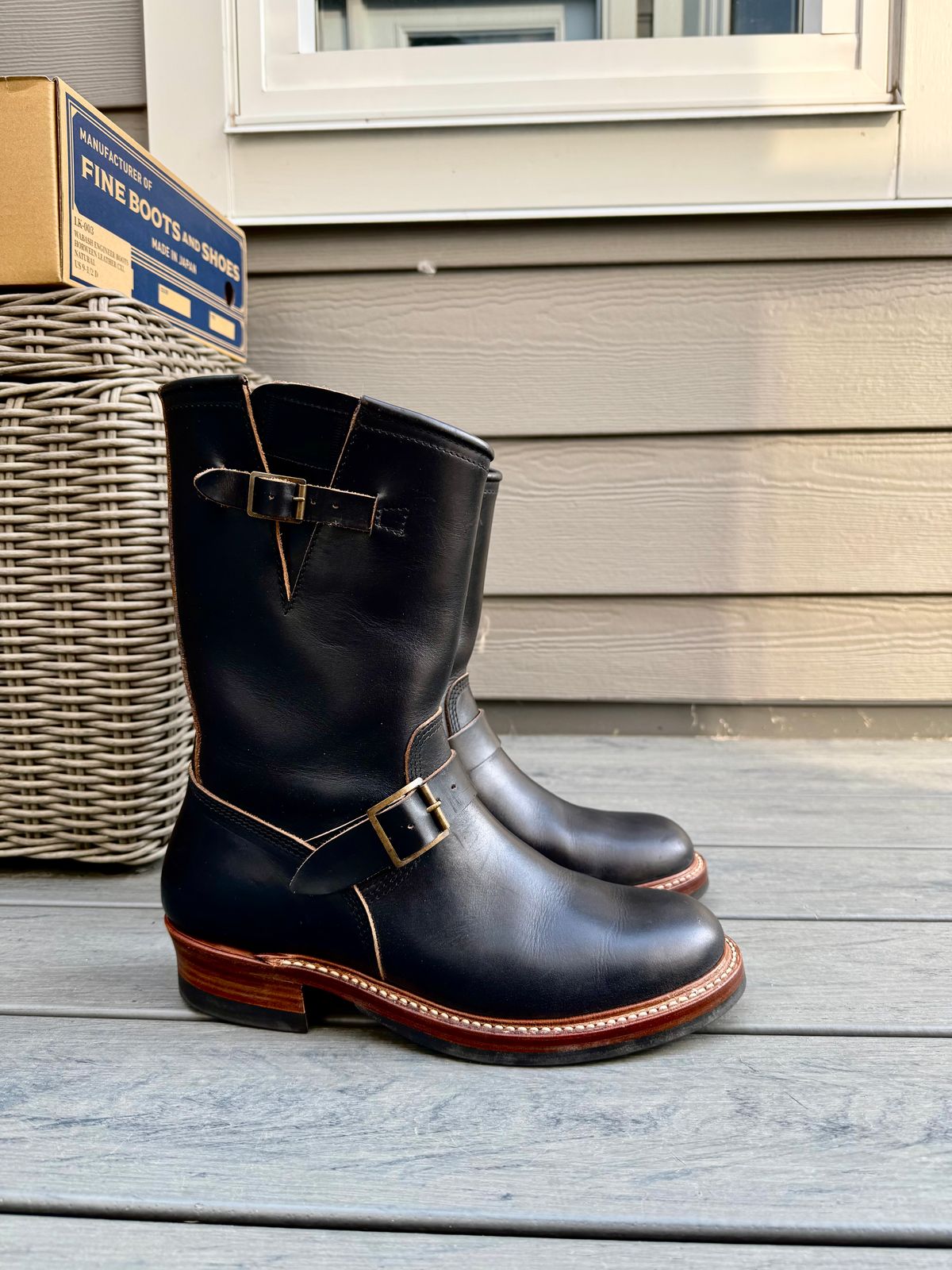 Photo by aldronaut on September 1, 2025 of the John Lofgren Wabash Engineer Boots in Horween Black Chromexcel.