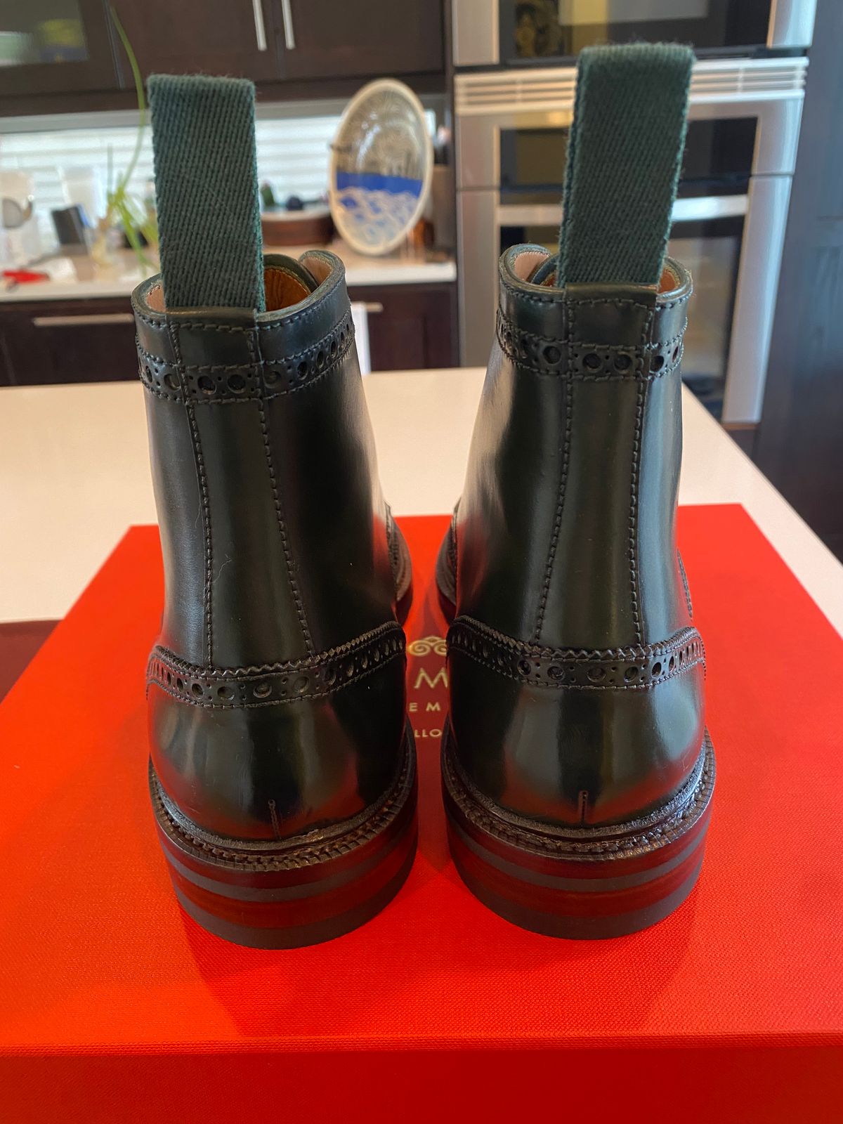 Photo by chris.8888 on March 12, 2025 of the Carmina Full-Brogue Jumper Boots 80277 in Horween Green Shell Cordovan.