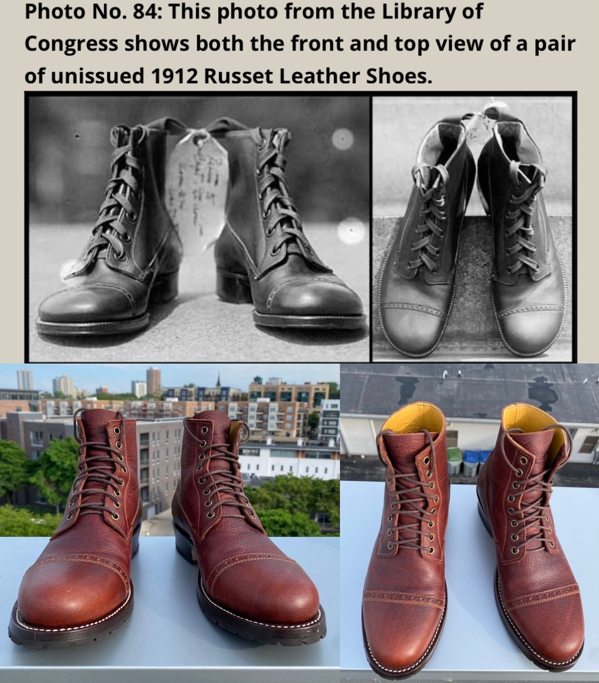Photo by chris.8888 on June 4, 2025 of the Caswell Boot Company 1912 Russet Marching Shoe Reproduction in Gallun Red Waxy Bridger Elk.