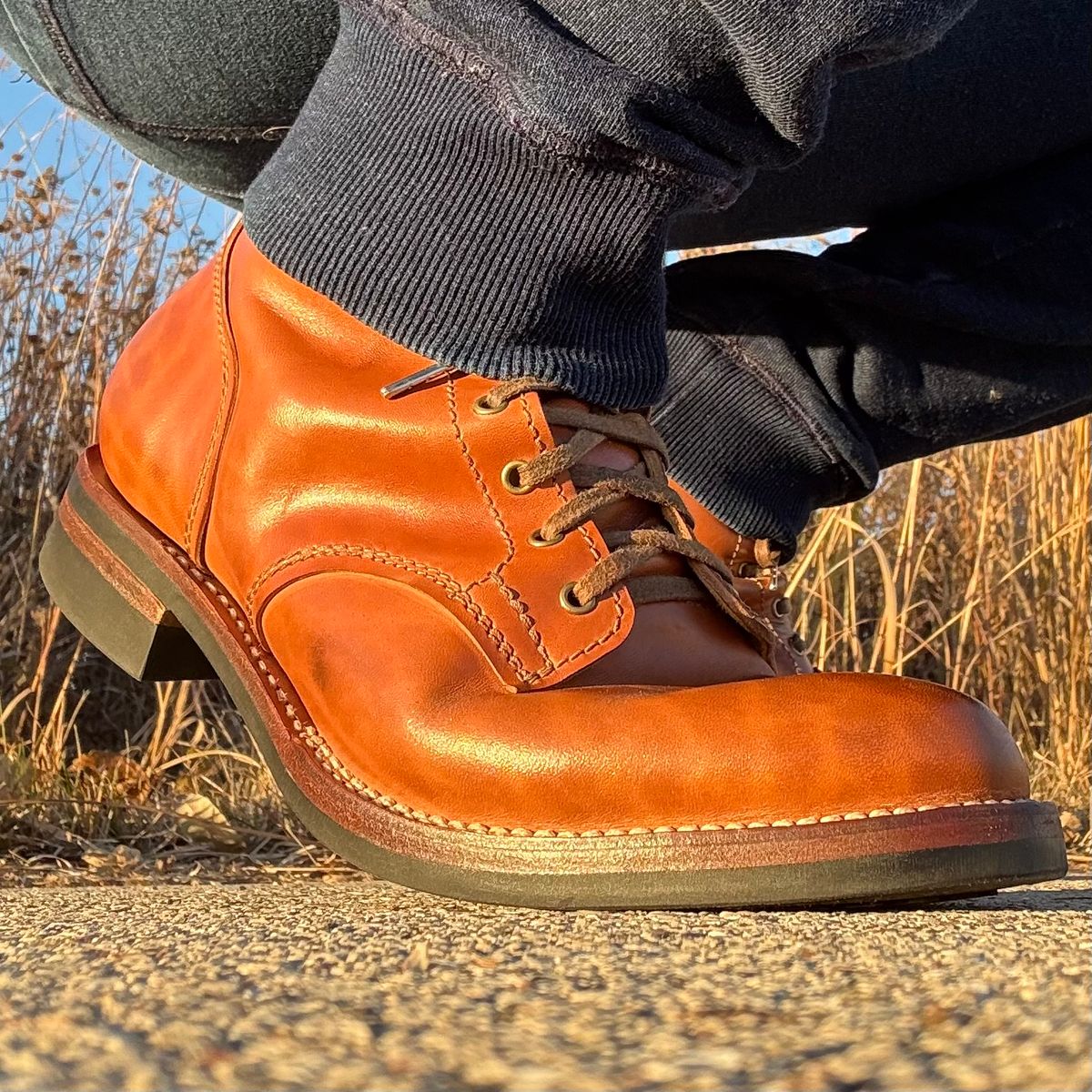 Photo by chris.8888 on November 15, 2025 of the Oldspeed MFG Service Boot 6” in Horween Russet Horsehide Strips.