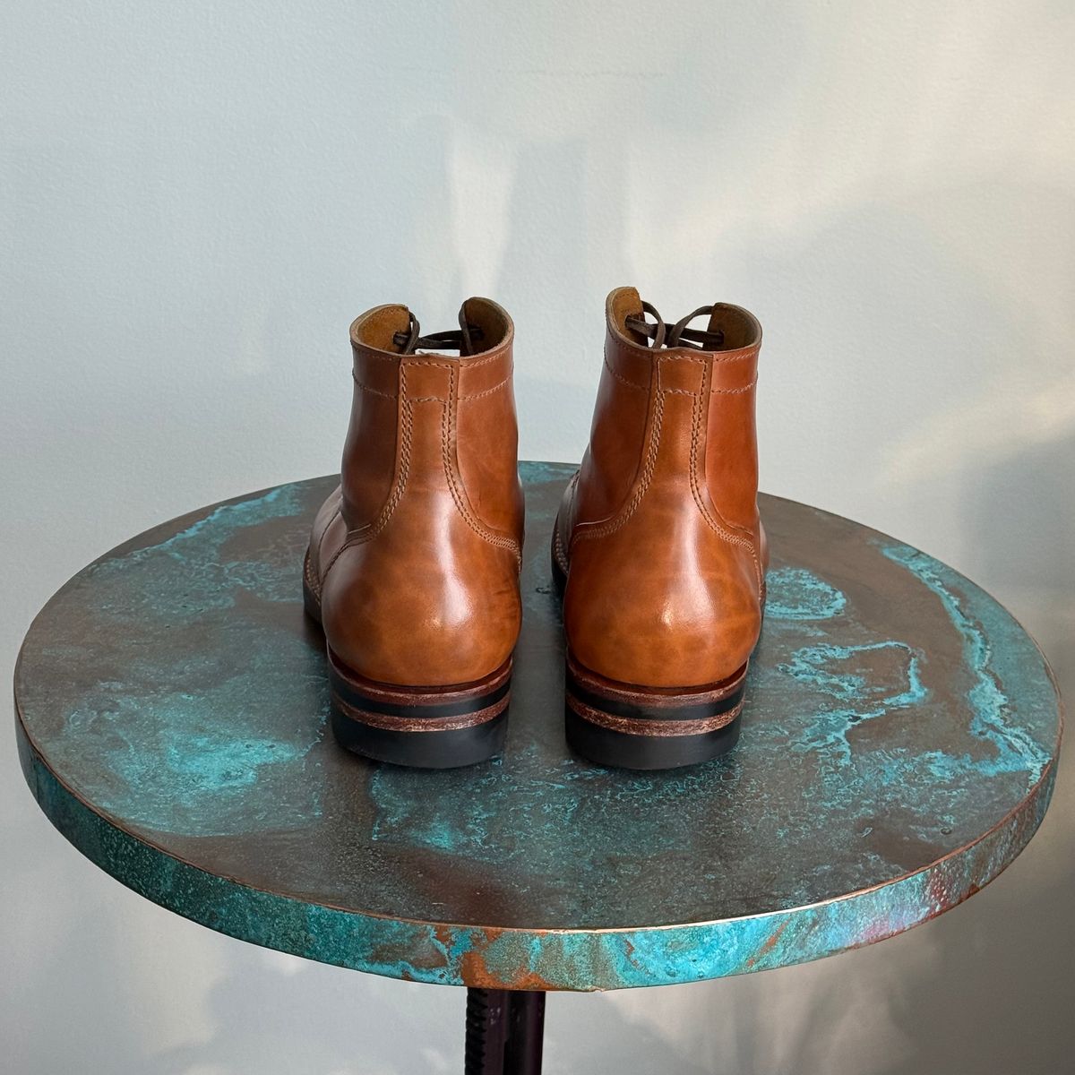 Photo by chris.8888 on December 1, 2025 of the Oldspeed MFG Service Boot 6” in Horween Russet Horsehide Strips.