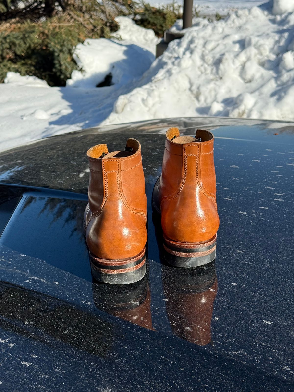 Photo by chris.8888 on December 14, 2025 of the Oldspeed MFG Service Boot 6” in Horween Russet Horsehide Strips.