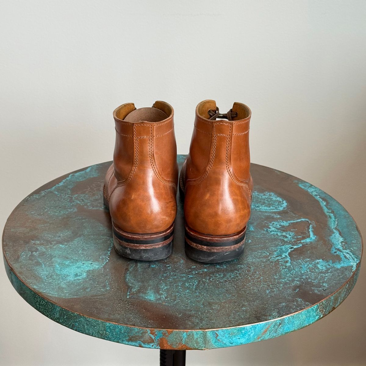 Photo by chris.8888 on January 1, 2026 of the Oldspeed MFG Service Boot 6” in Horween Russet Horsehide Strips.