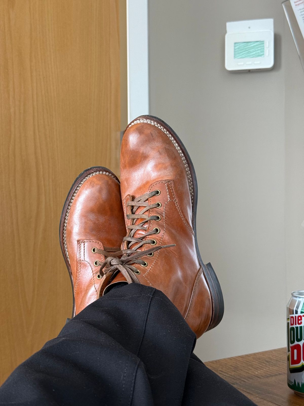 Photo by chris.8888 on January 14, 2026 of the Oldspeed MFG Service Boot 6” in Horween Russet Horsehide Strips.