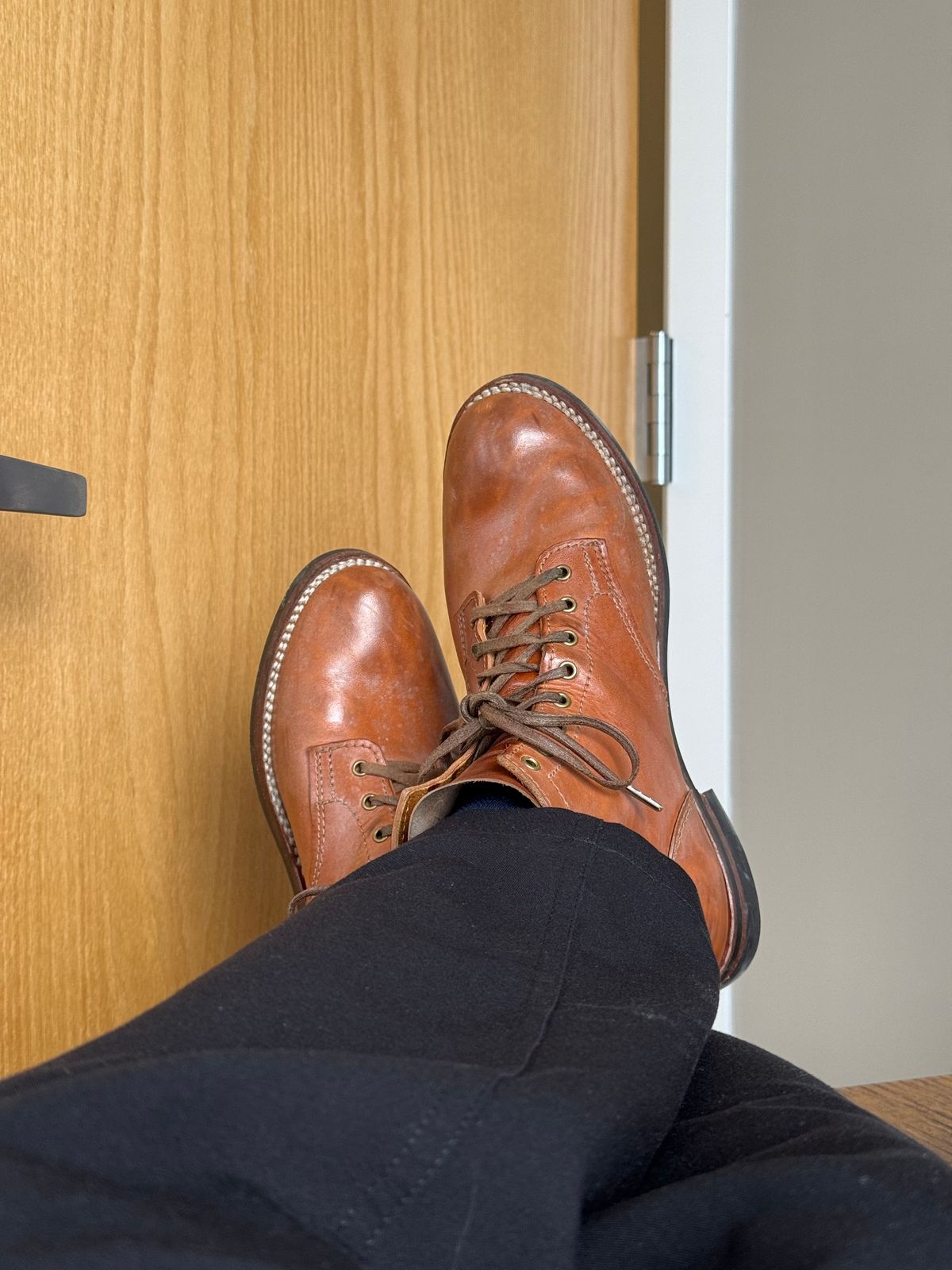 Photo by chris.8888 on February 2, 2026 of the Oldspeed MFG Service Boot 6” in Horween Russet Horsehide Strips.