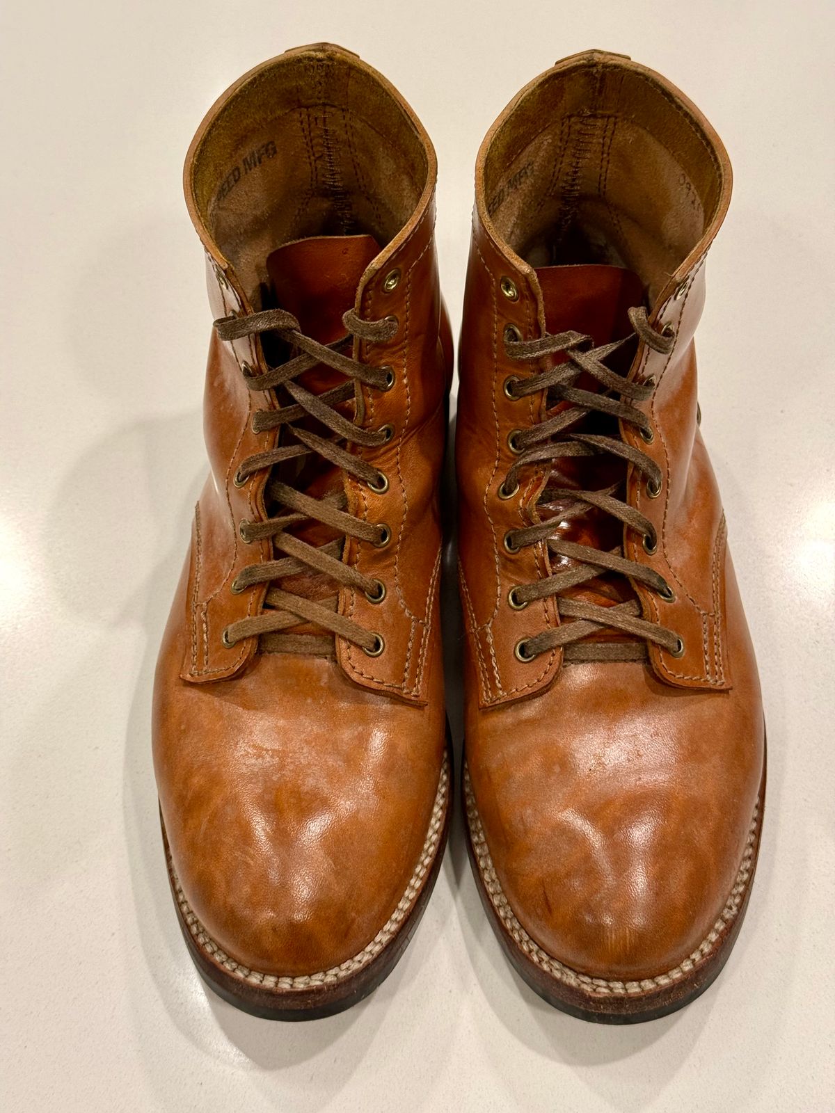 Photo by chris.8888 on February 3, 2026 of the Oldspeed MFG Service Boot 6” in Horween Russet Horsehide Strips.