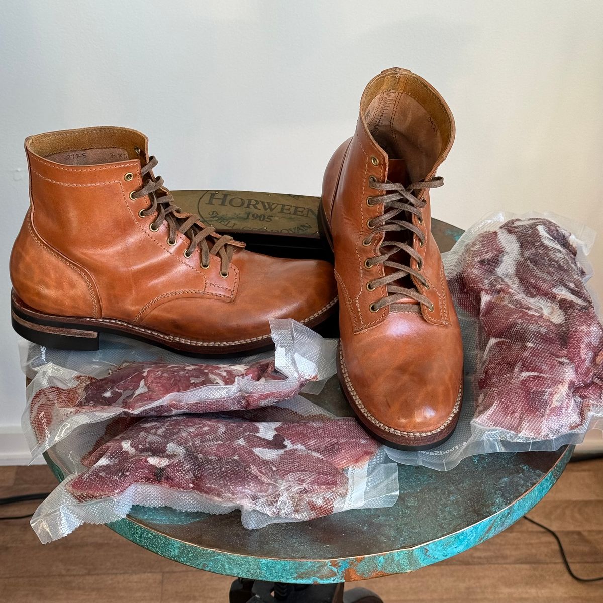 Photo by chris.8888 on February 3, 2026 of the Oldspeed MFG Service Boot 6” in Horween Russet Horsehide Strips.