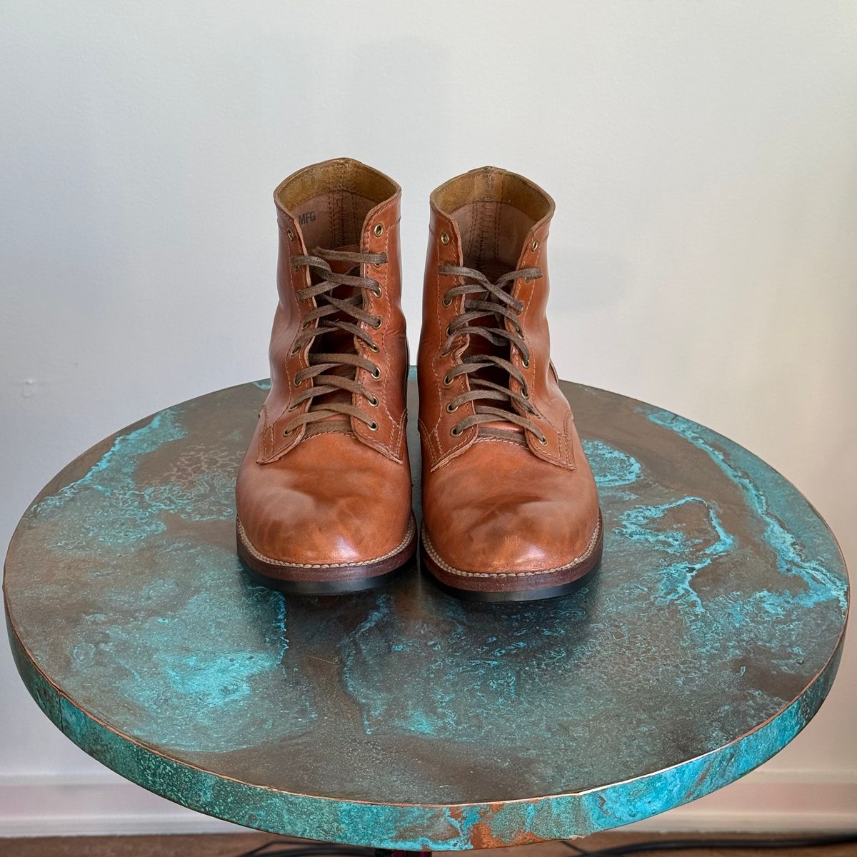 Photo by chris.8888 on February 3, 2026 of the Oldspeed MFG Service Boot 6” in Horween Russet Horsehide Strips.