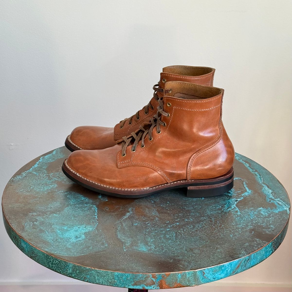 Photo by chris.8888 on February 3, 2026 of the Oldspeed MFG Service Boot 6” in Horween Russet Horsehide Strips.