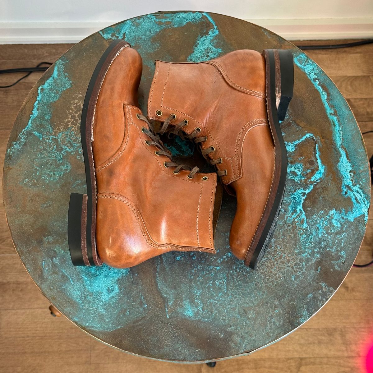 Photo by chris.8888 on February 3, 2026 of the Oldspeed MFG Service Boot 6” in Horween Russet Horsehide Strips.