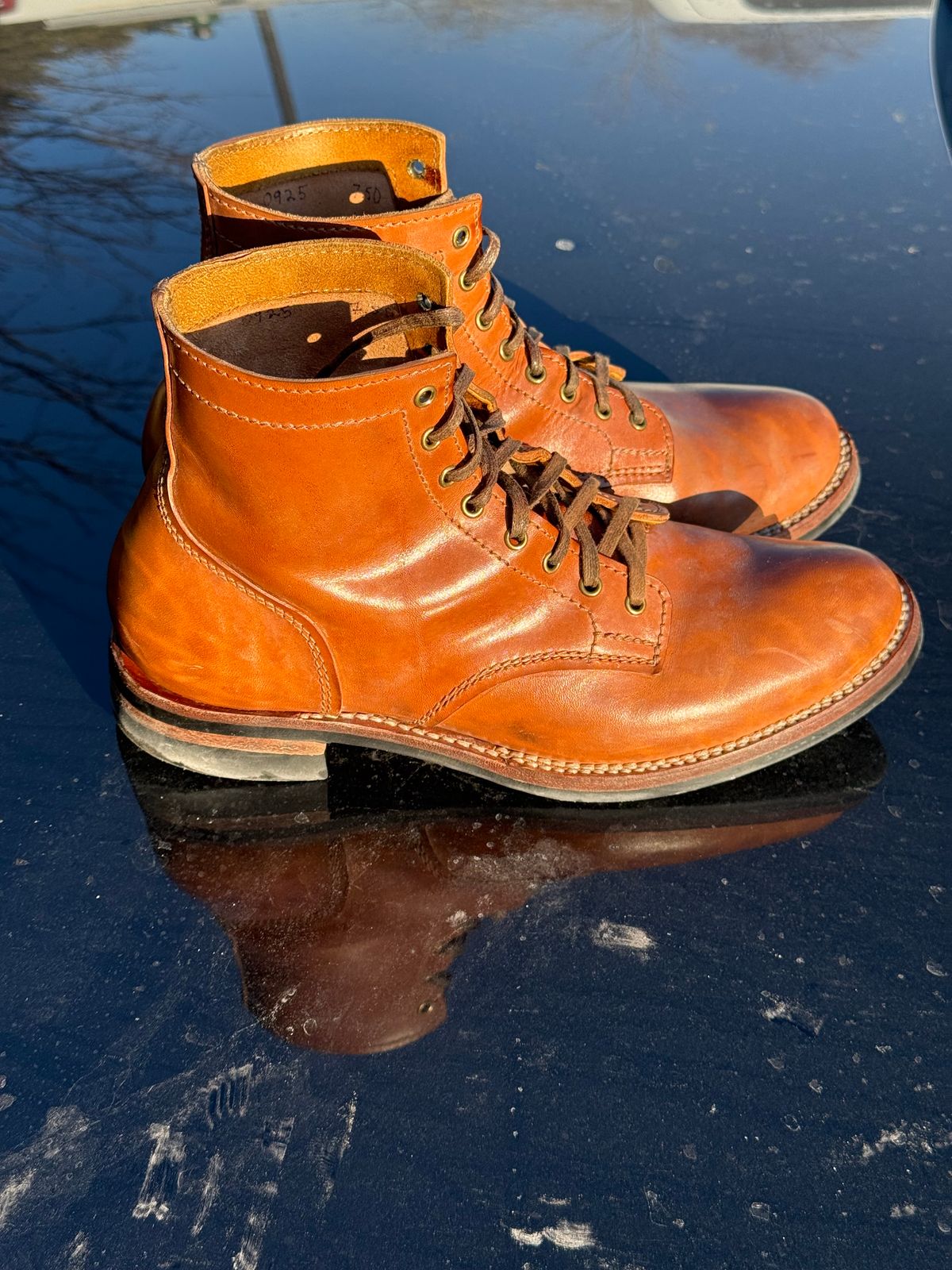 Photo by chris.8888 on February 13, 2026 of the Oldspeed MFG Service Boot 6” in Horween Russet Horsehide Strips.