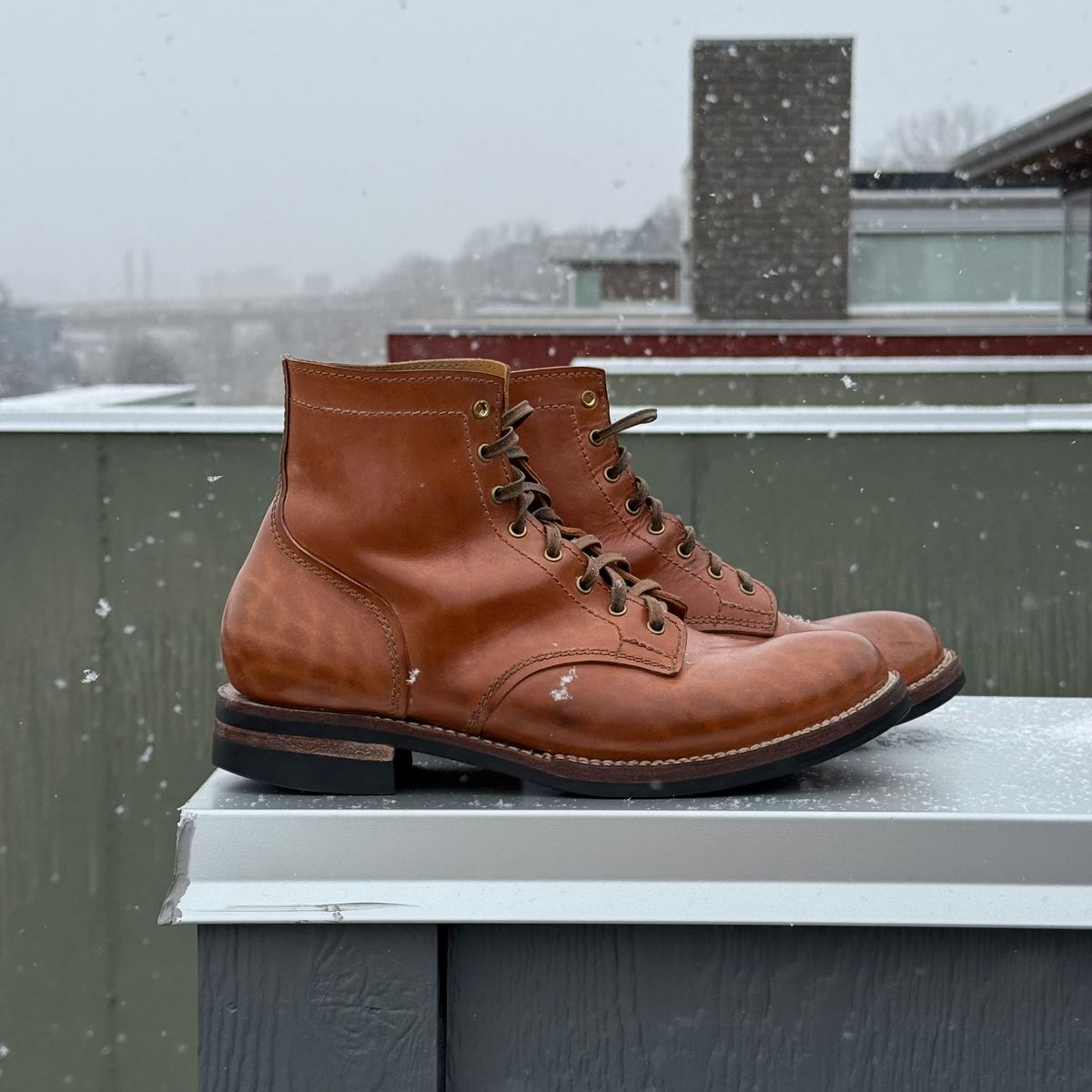 Photo by chris.8888 on February 28, 2026 of the Oldspeed MFG Service Boot 6” in Horween Russet Horsehide Strips.