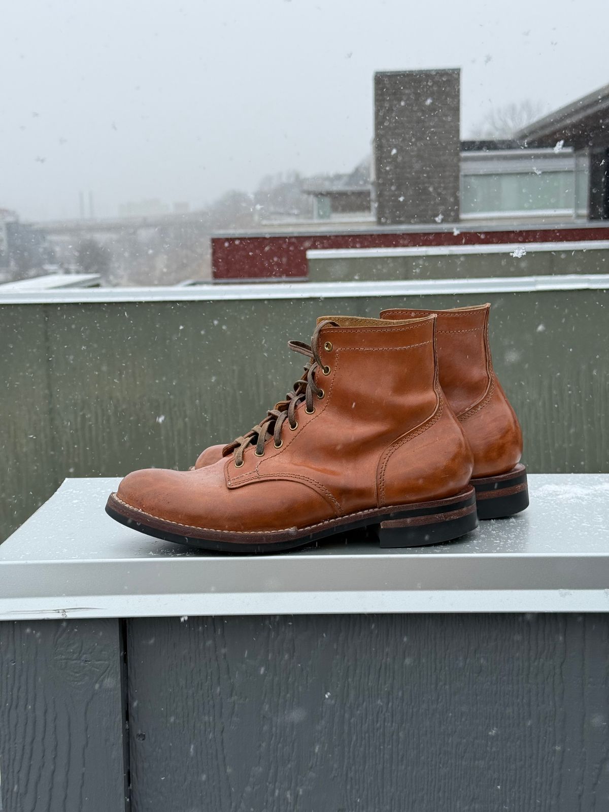 Photo by chris.8888 on February 28, 2026 of the Oldspeed MFG Service Boot 6” in Horween Russet Horsehide Strips.