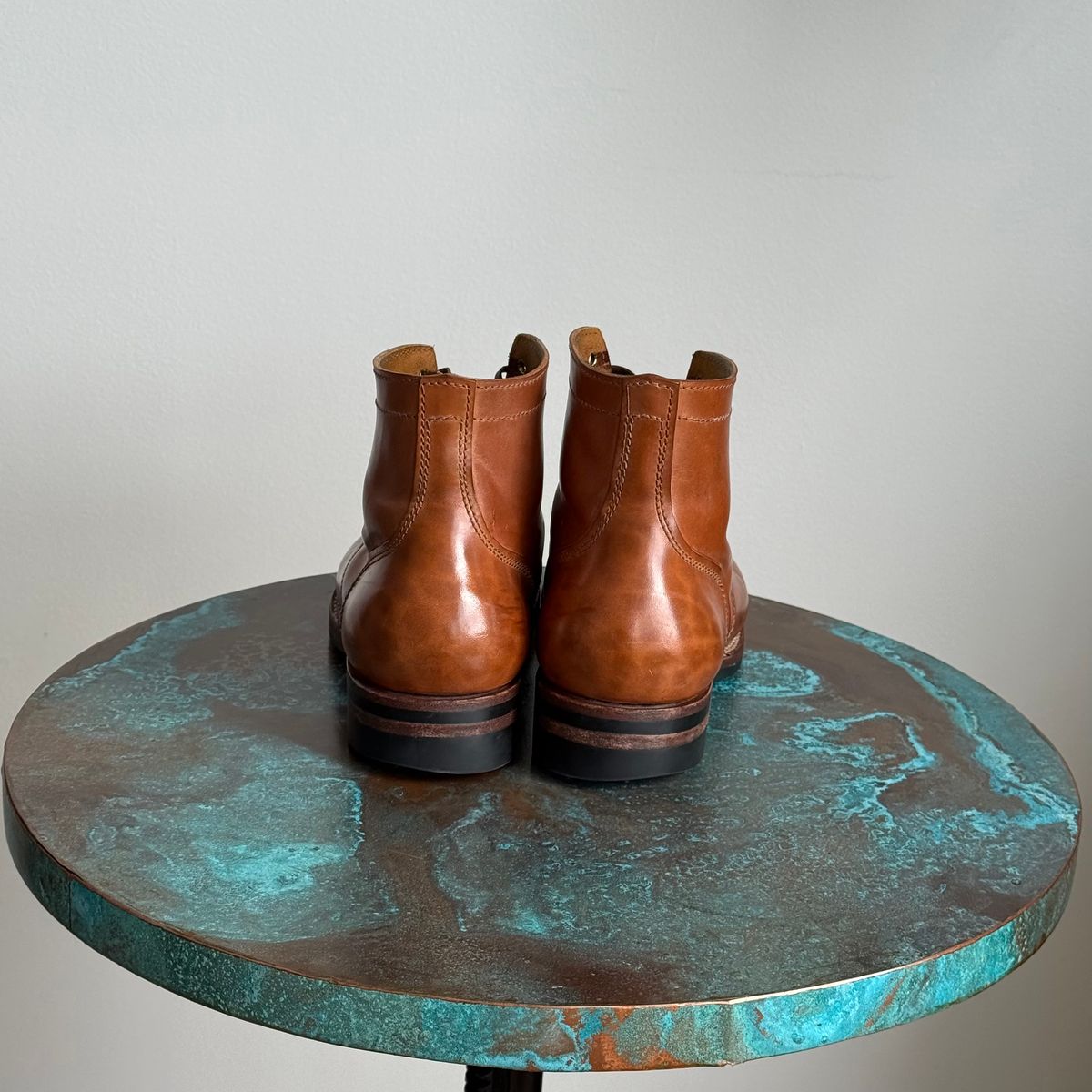 Photo by chris.8888 on March 1, 2026 of the Oldspeed MFG Service Boot 6” in Horween Russet Horsehide Strips.