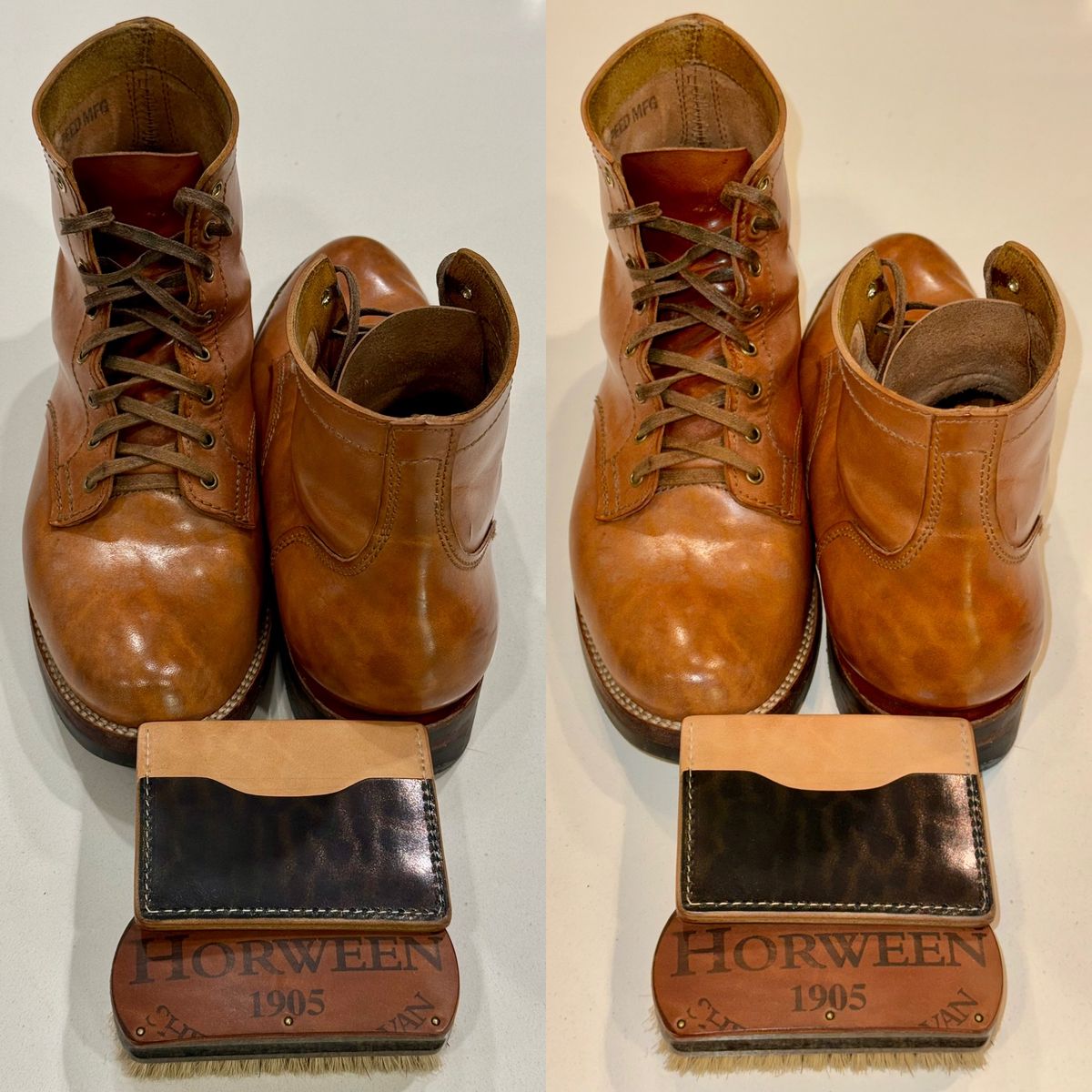 Photo by chris.8888 on March 17, 2026 of the Oldspeed MFG Service Boot 6” in Horween Russet Horsehide Strips.