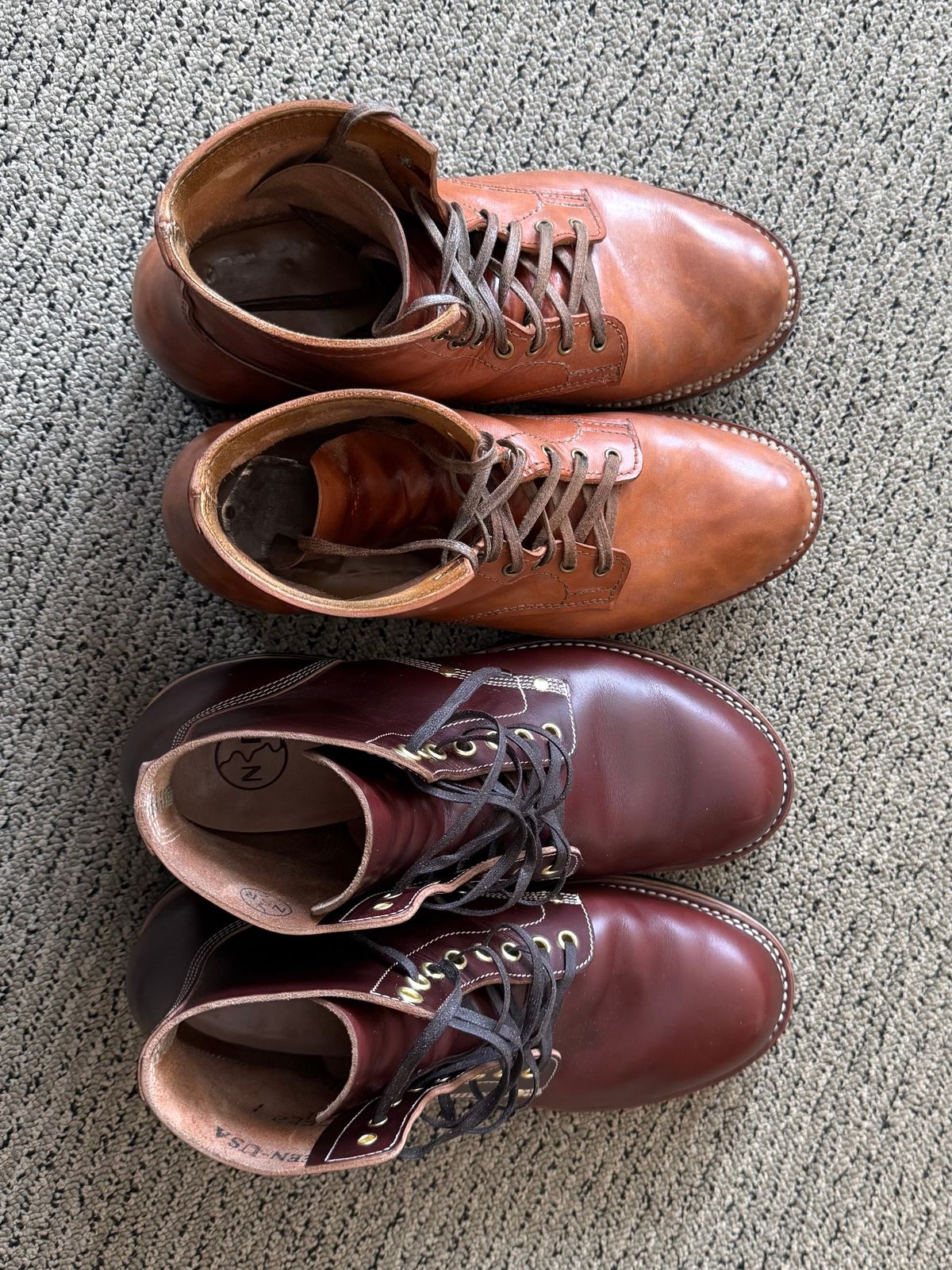 Photo by chris.8888 on March 25, 2026 of the Oldspeed MFG Service Boot 6” in Horween Russet Horsehide Strips.