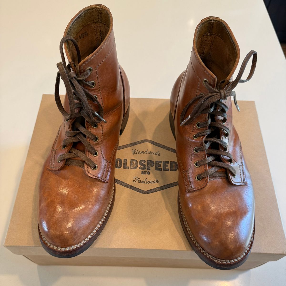 Photo by chris.8888 on June 18, 2026 of the Oldspeed MFG Service Boot 6” in Horween Russet Horsehide Strips.