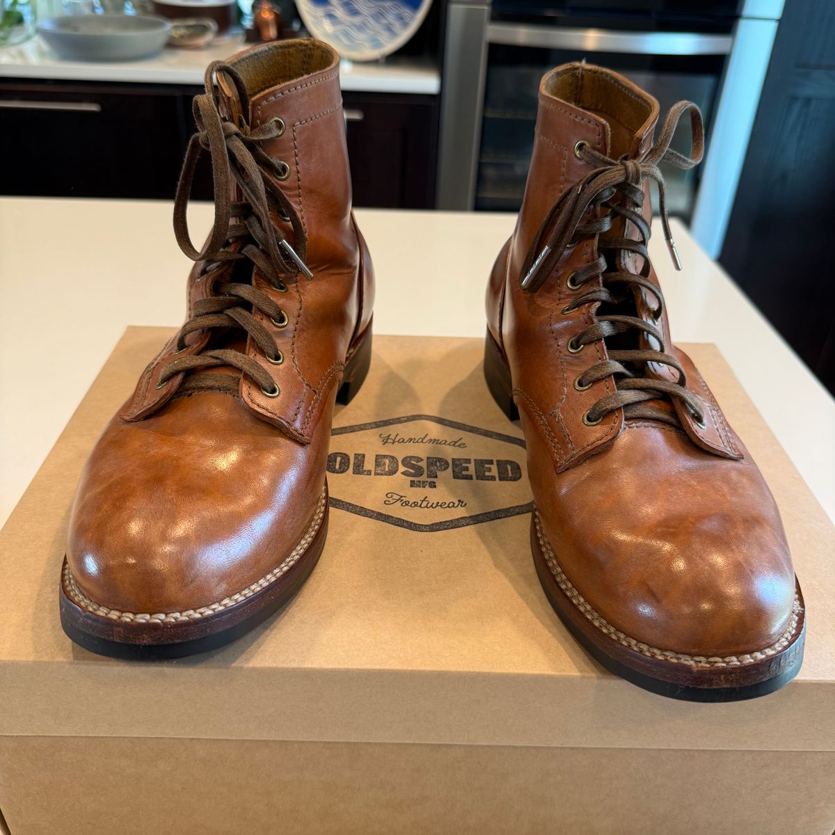 Photo by chris.8888 on June 18, 2026 of the Oldspeed MFG Service Boot 6” in Horween Russet Horsehide Strips.
