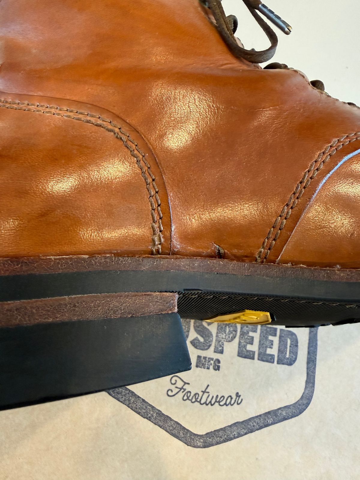 Photo by chris.8888 on June 18, 2026 of the Oldspeed MFG Service Boot 6” in Horween Russet Horsehide Strips.