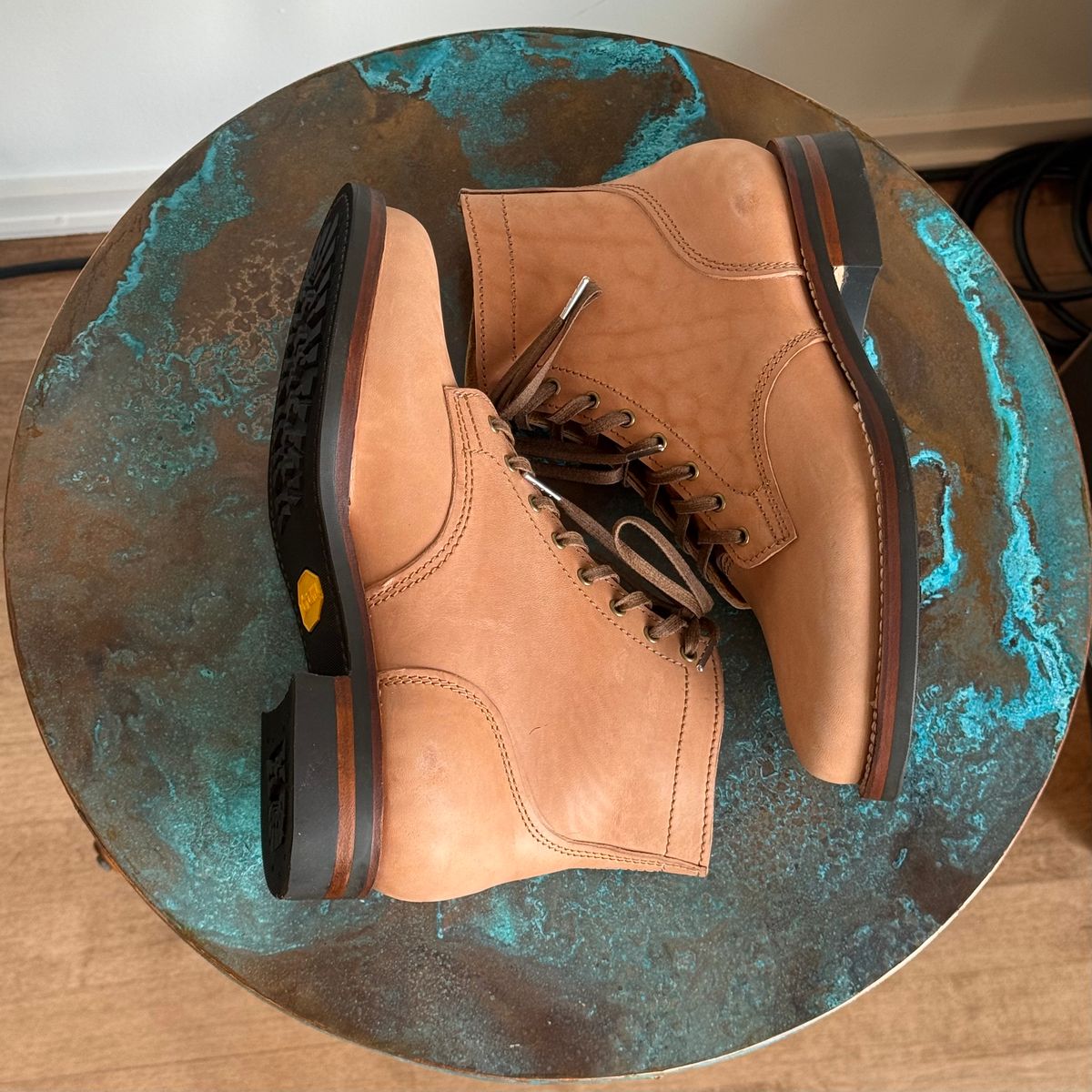 Photo by chris.8888 on October 1, 2025 of the Oldspeed Service Boot 6” in Horween Russet Horsehide Strips.
