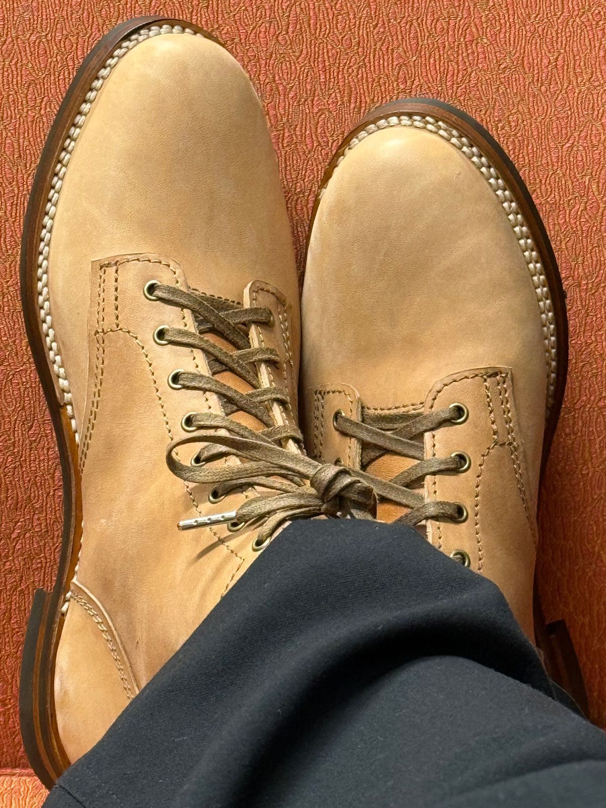 Photo by chris.8888 on October 2, 2025 of the Oldspeed Service Boot 6” in Horween Russet Horsehide Strips.
