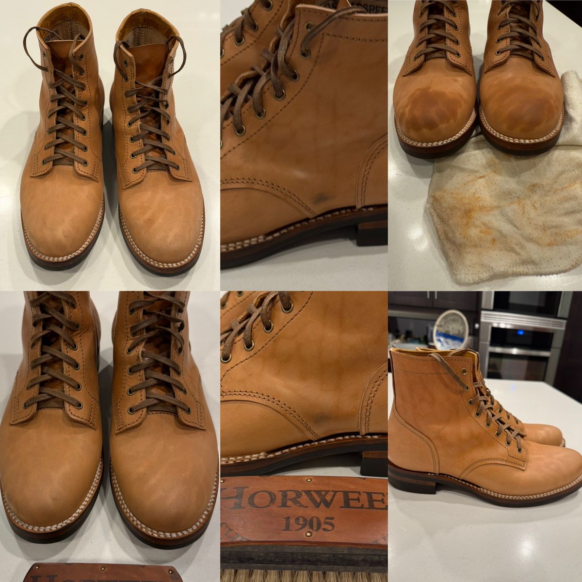 Photo by chris.8888 on October 5, 2025 of the Oldspeed Service Boot 6” in Horween Russet Horsehide Strips.