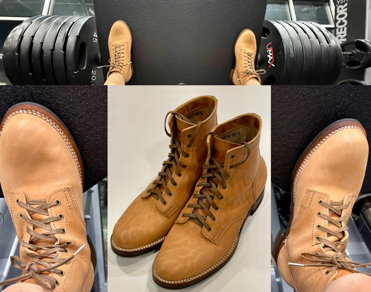 Photo by chris.8888 on October 6, 2025 of the Oldspeed Service Boot 6” in Horween Russet Horsehide Strips.